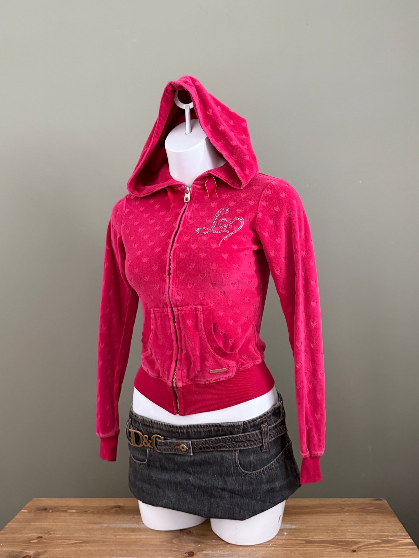 Lipsy Velour Heart Tracksuit Hoodie (XS)