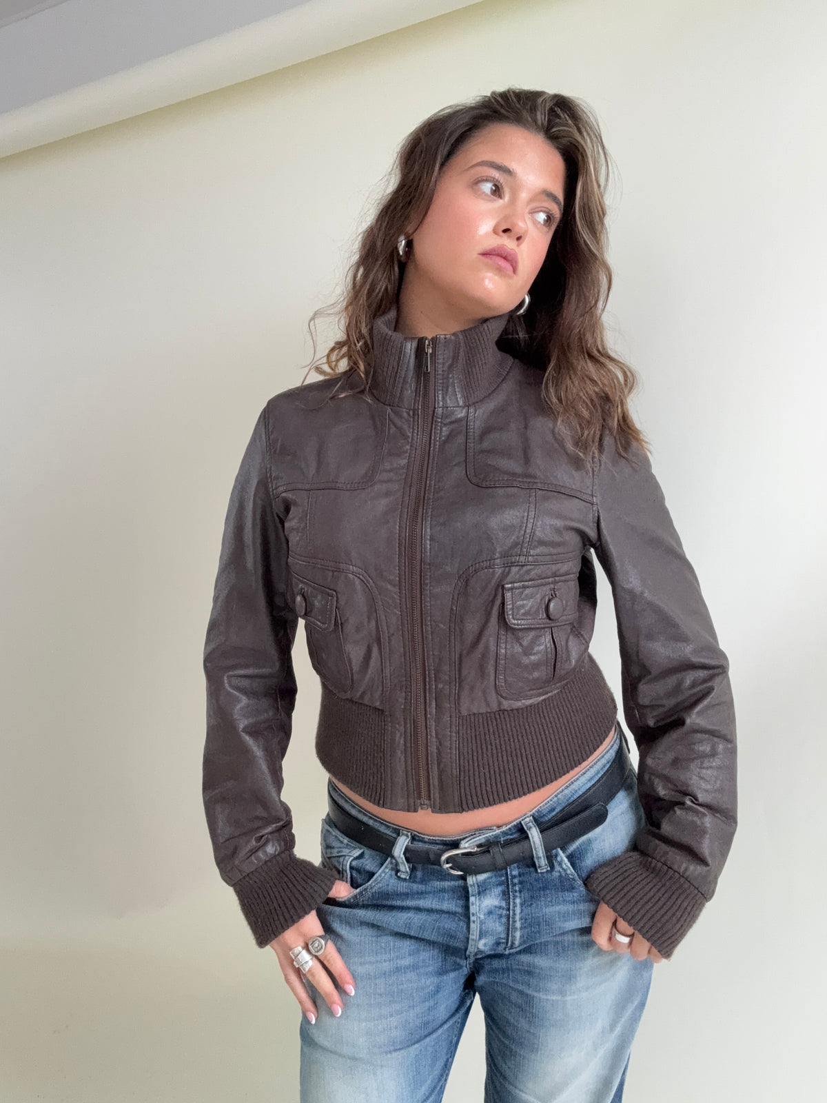 Jane Norman Leather Bomber Jacket (UK12)