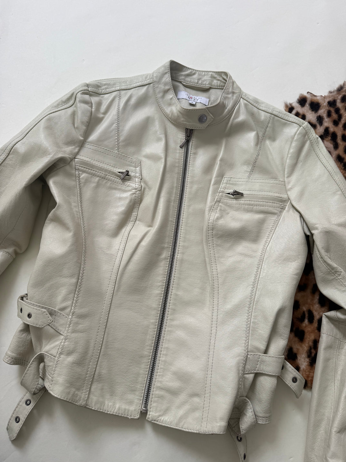 Cream Leather Vintage Buckle Jacket (UK14)