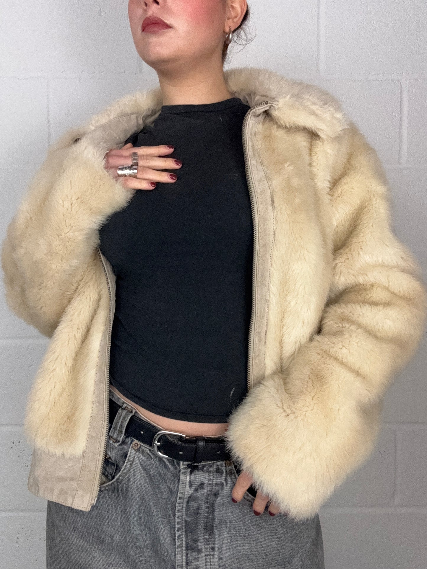 Faux Fur Cream Jacket (UK18)