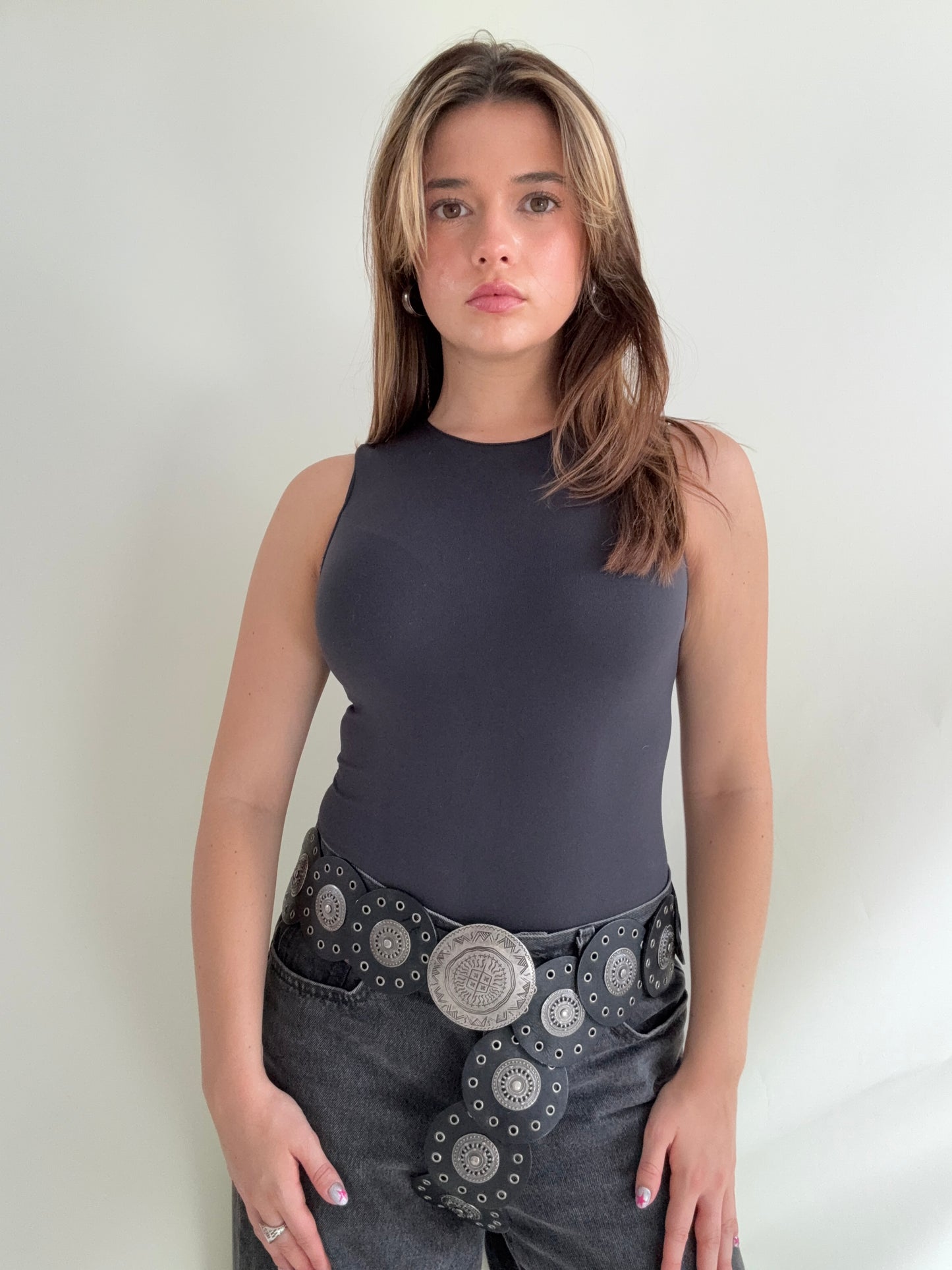 Leather Studded Circle Belt (M)