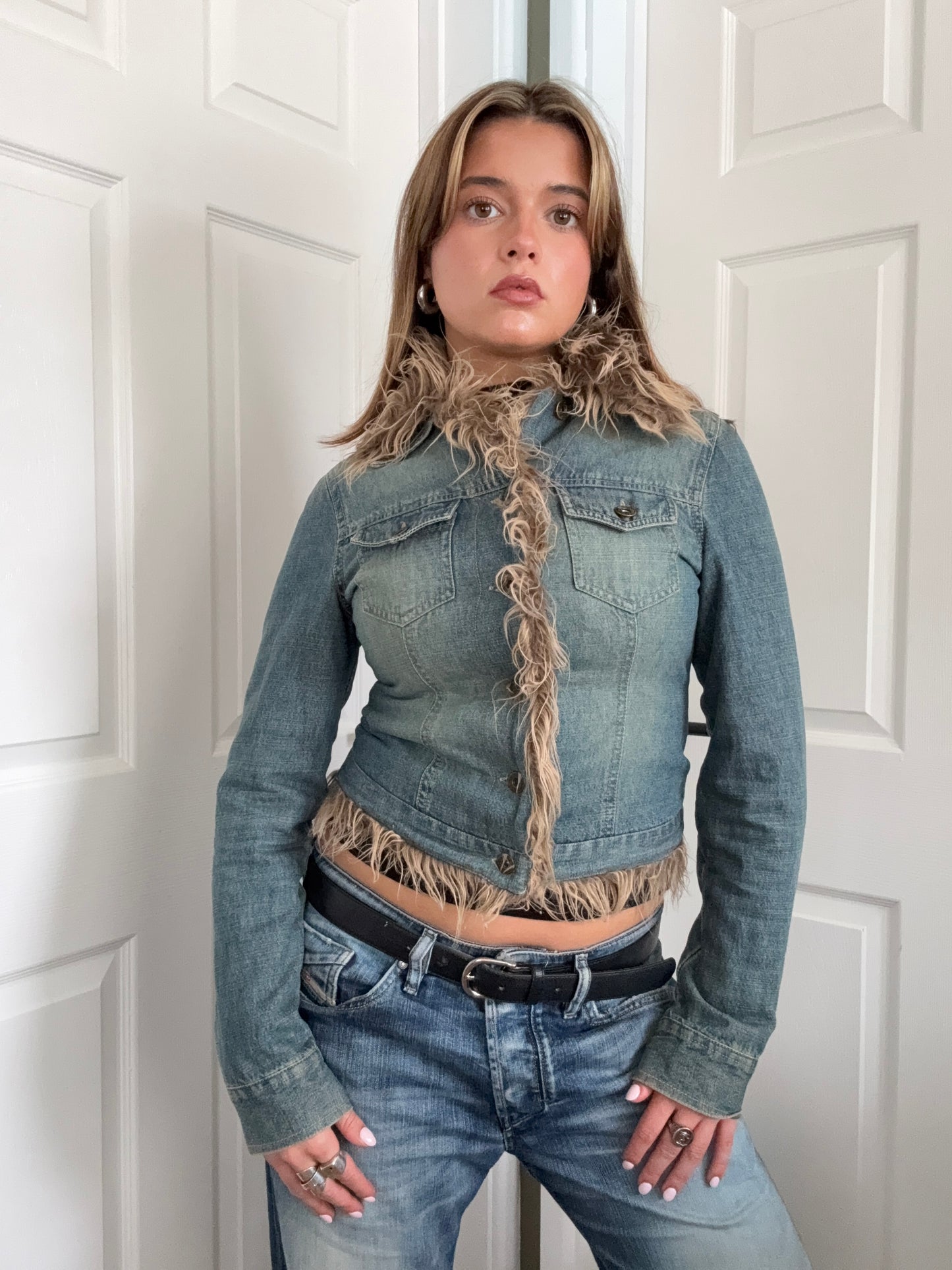 Denim Faux Fur Jacket (UK8)