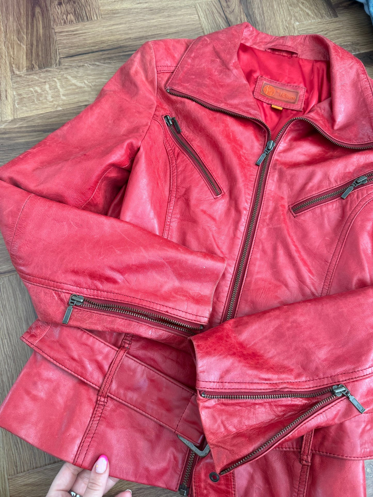 Red Leather Buckle Jacket (UK10)