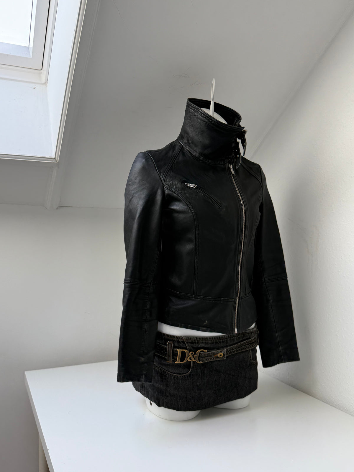 Allsaints Fitted Leather Buckle Jacket (UK8)