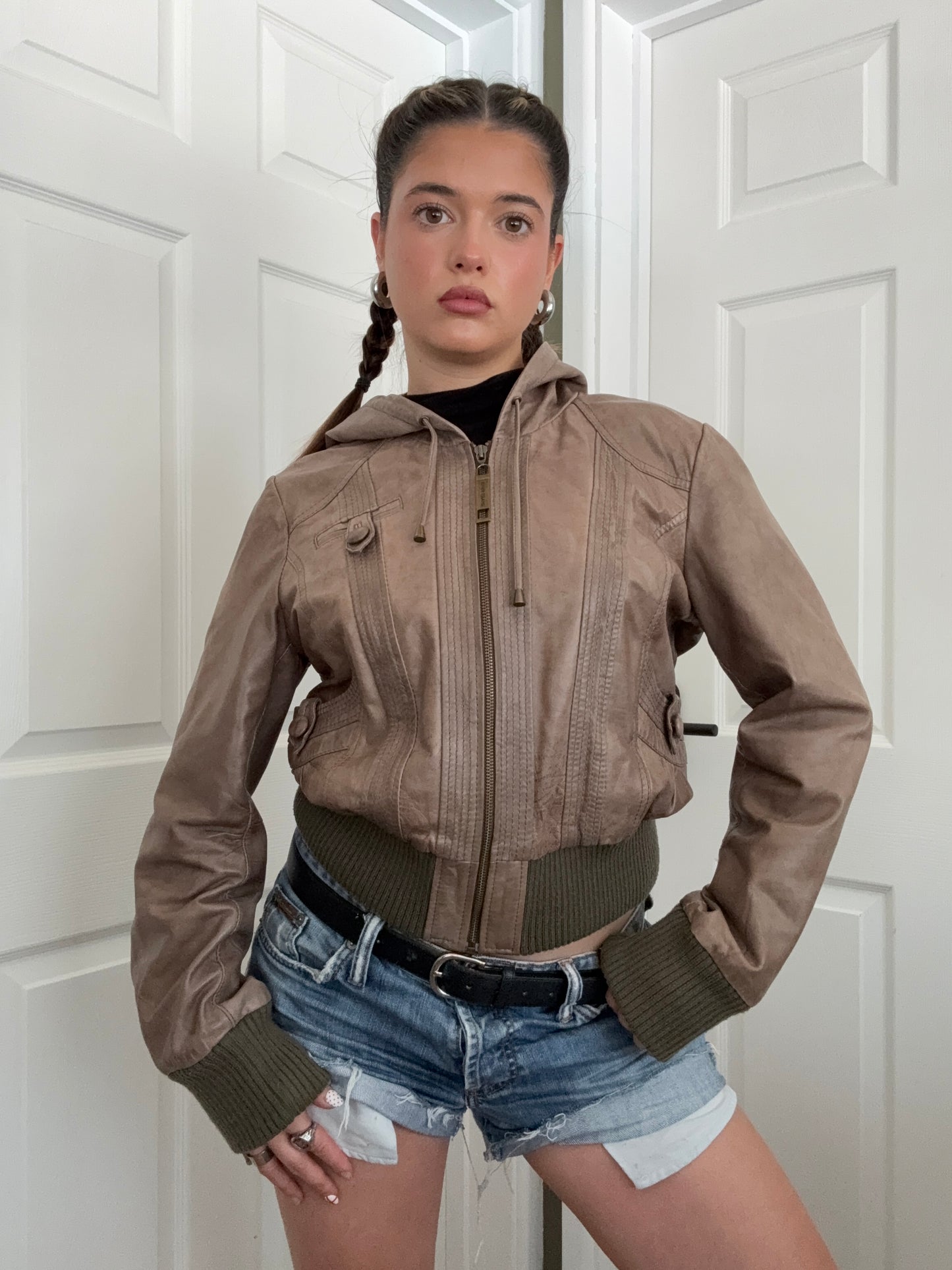 Leather Hooded Jacket (UK14)