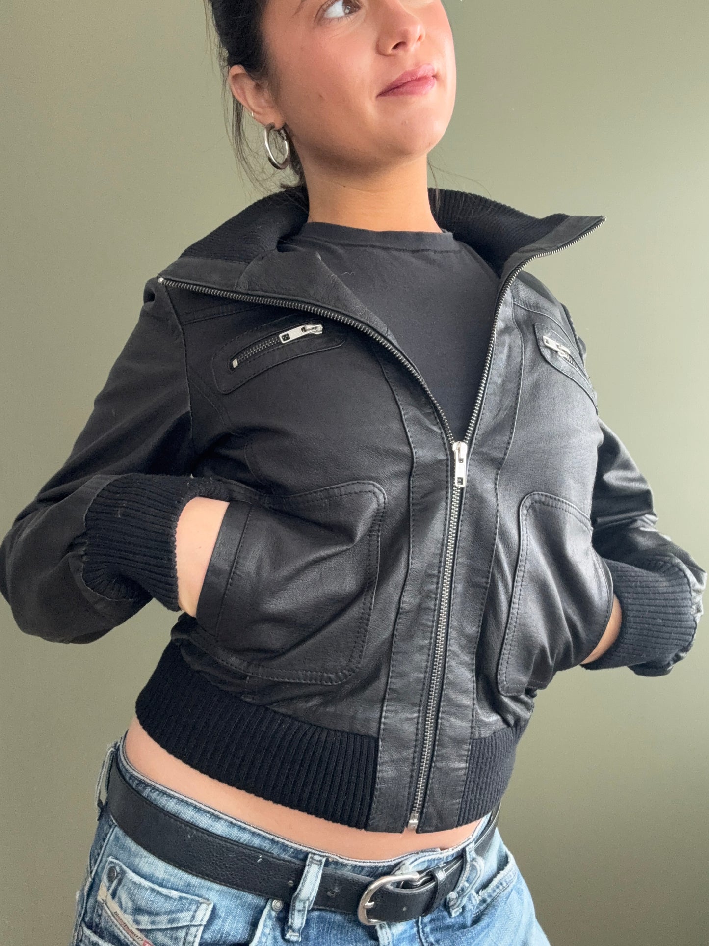 Leather Bomber Jacket (UK8)