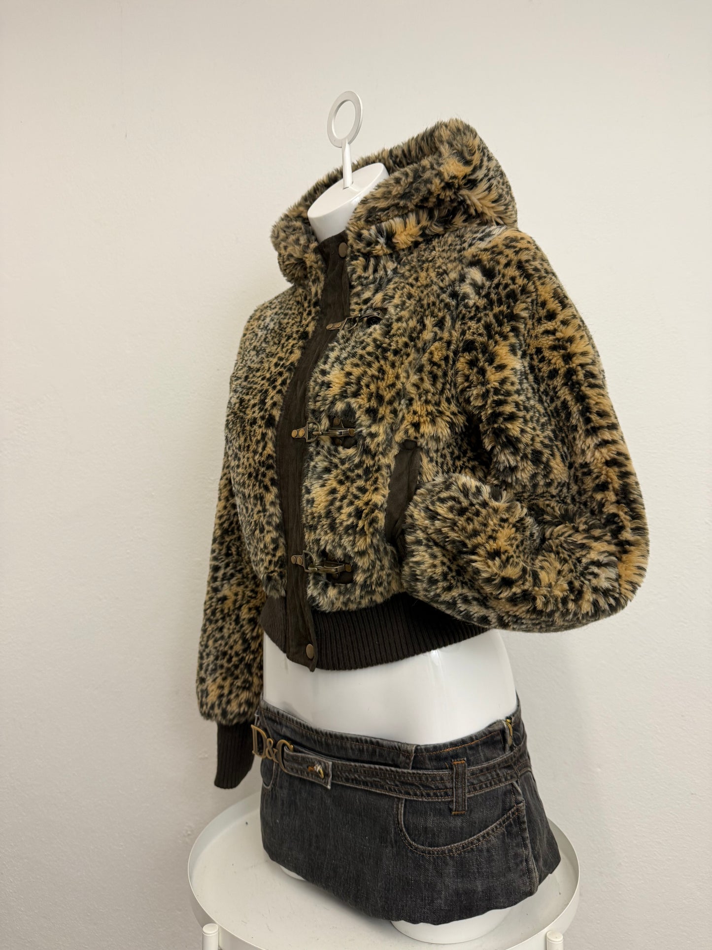 Leopard Faux Fur Bomber Jacket (S)