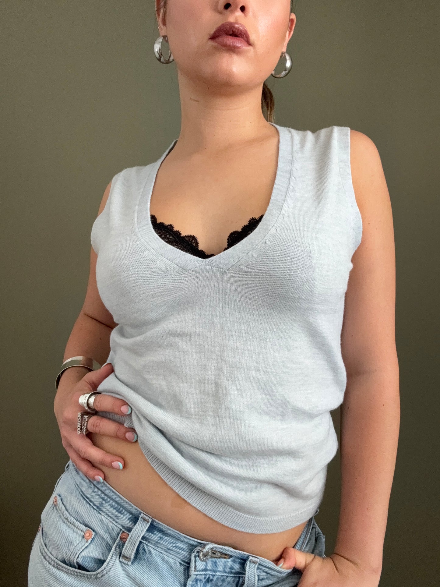French Connection Baby Blue Knit Vest (M)