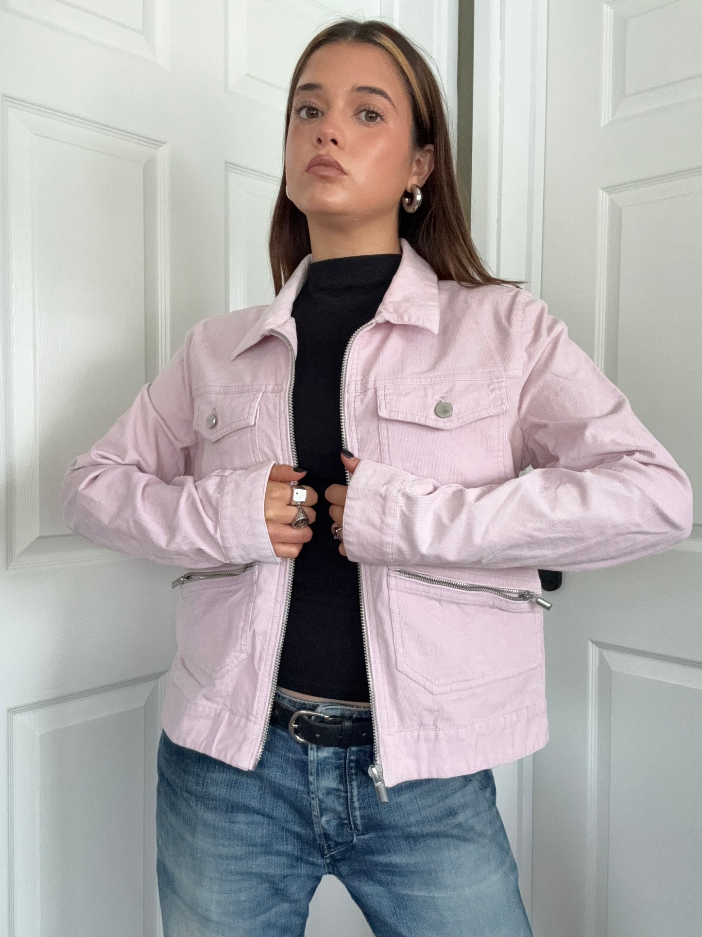 Pink Corduroy Cargo Jacket (M)