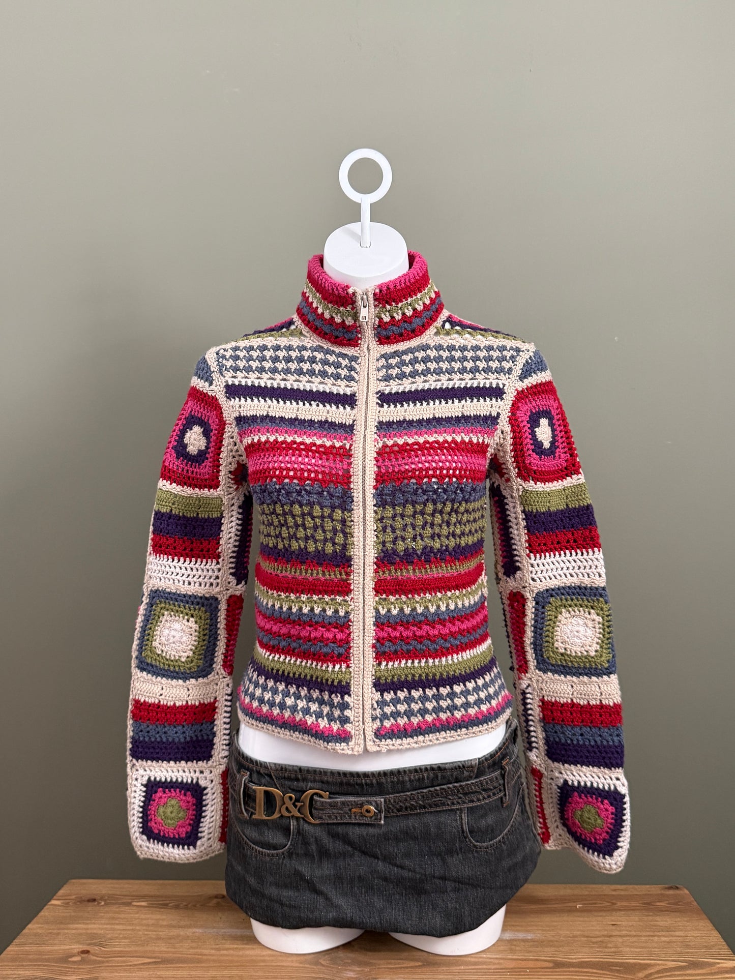 Vintage Crochet Zip Jumper (UK10)