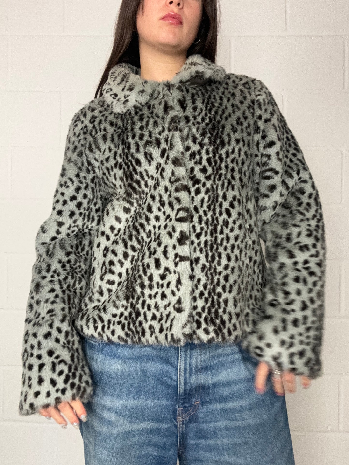 Leopard Grey Faux Fur Jacket