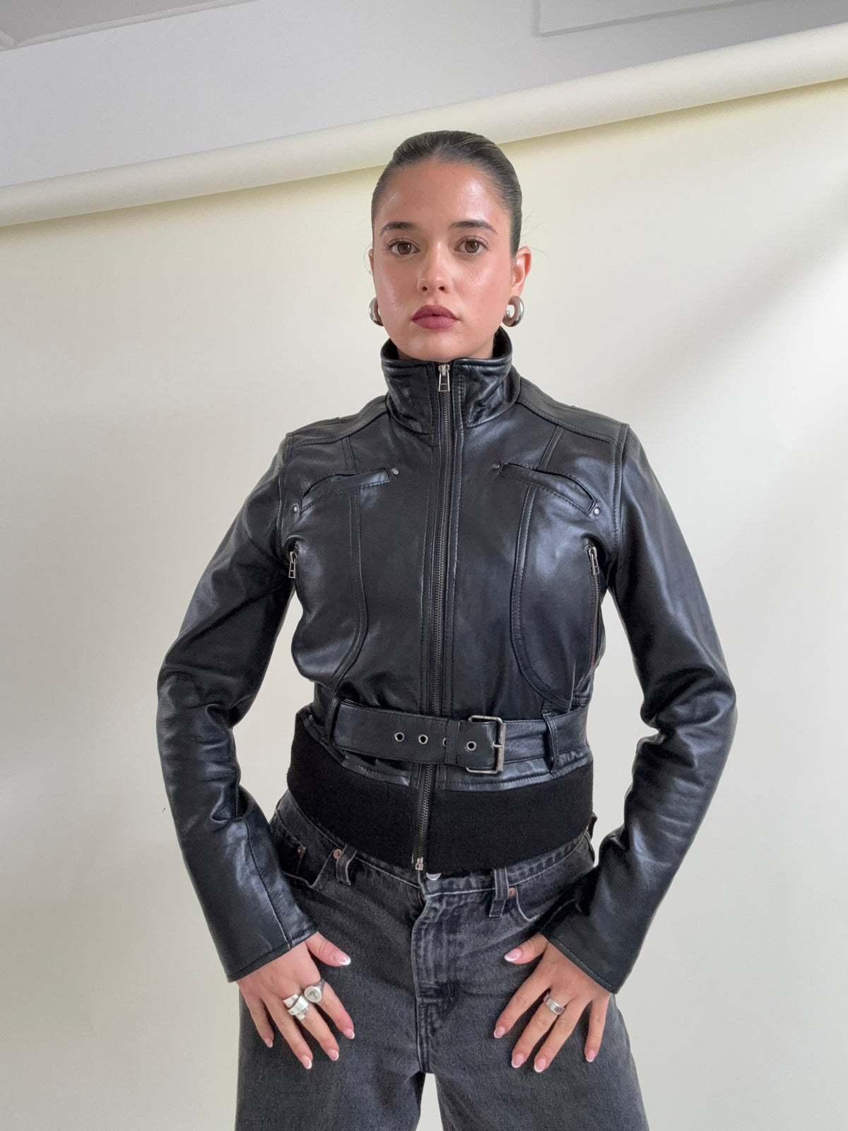 Vintage Leather Buckle Jacket (M)