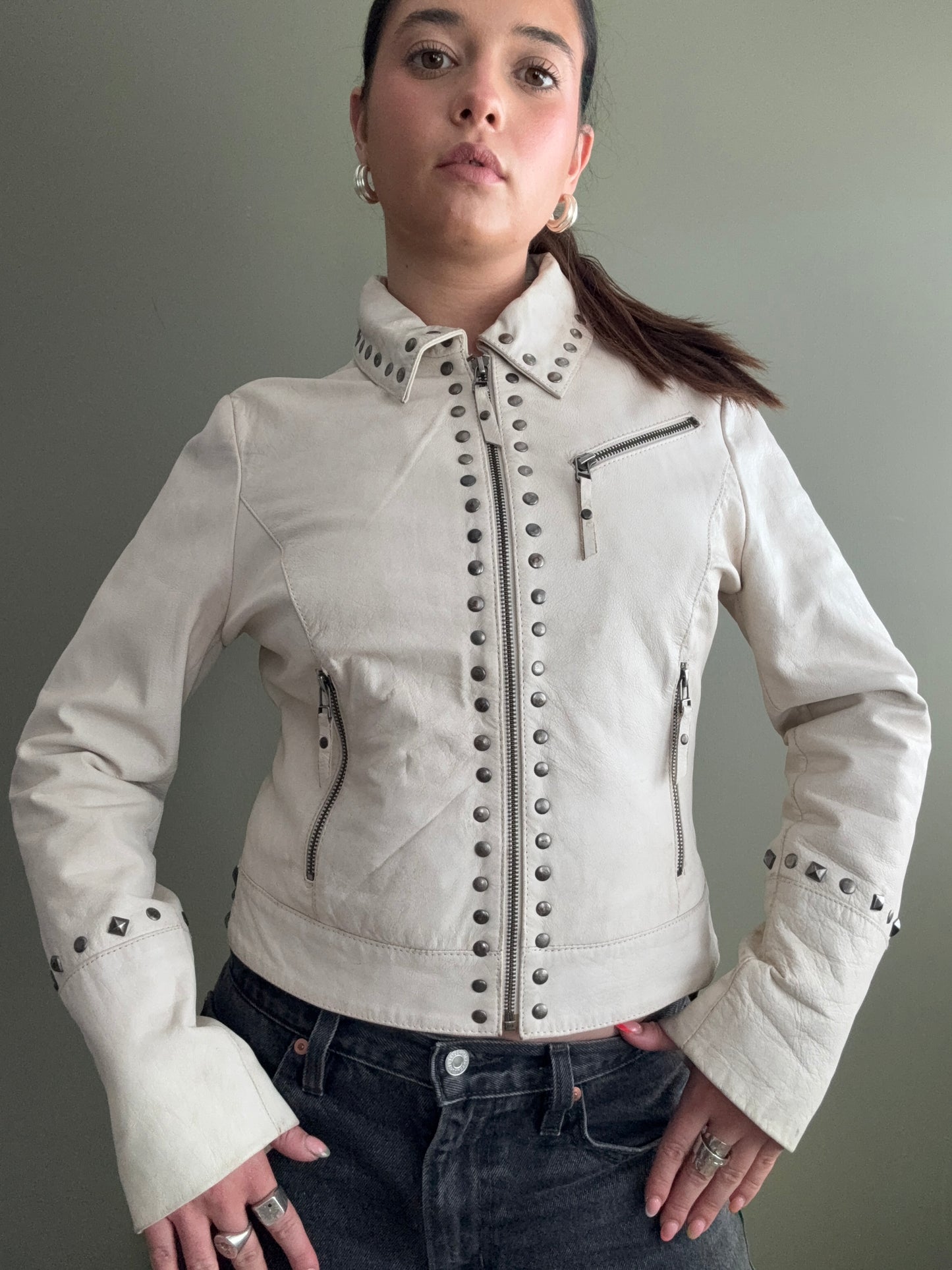 Cream Leather Jacket (S)