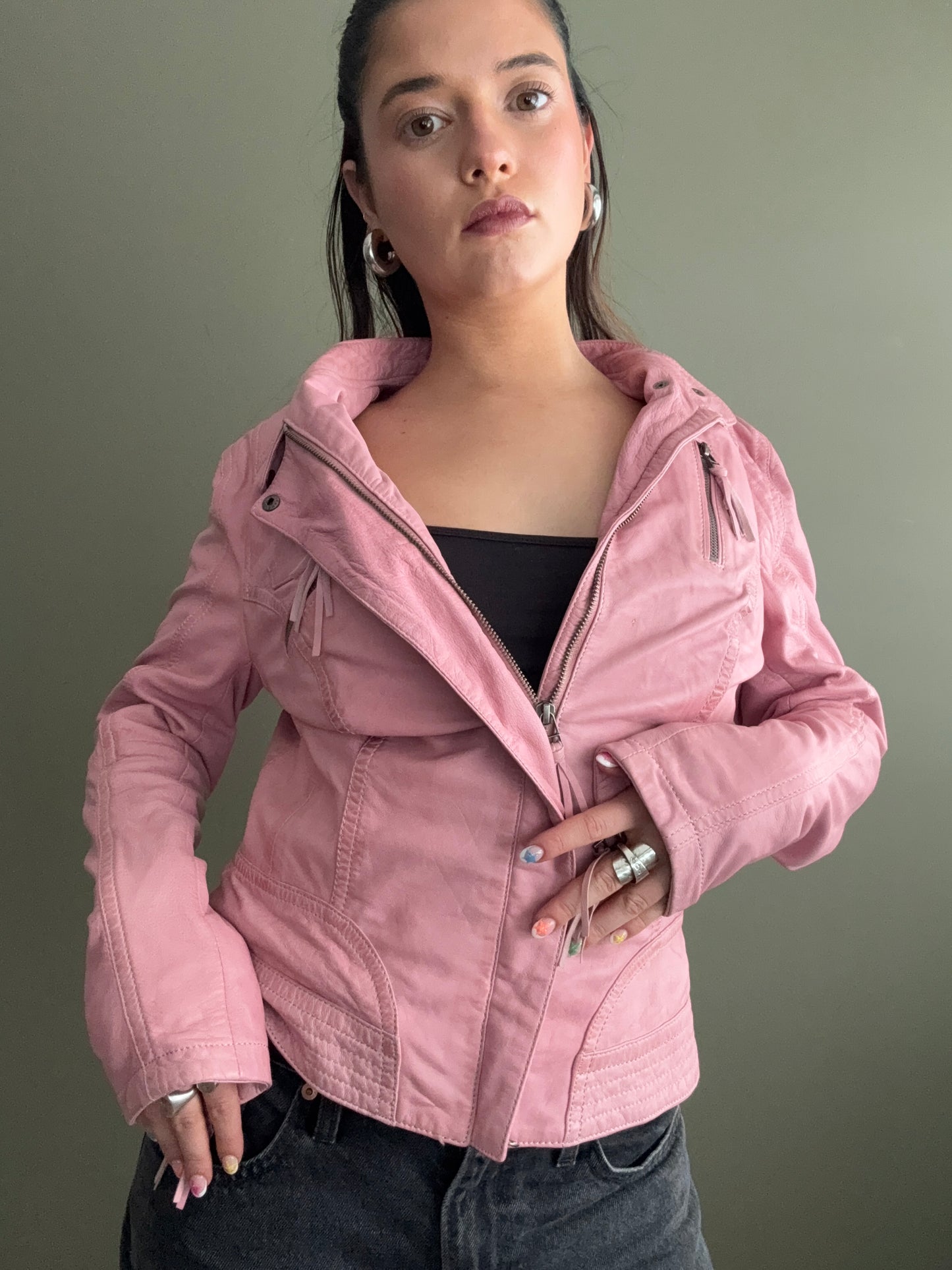 Pink Leather Jacket (UK12)