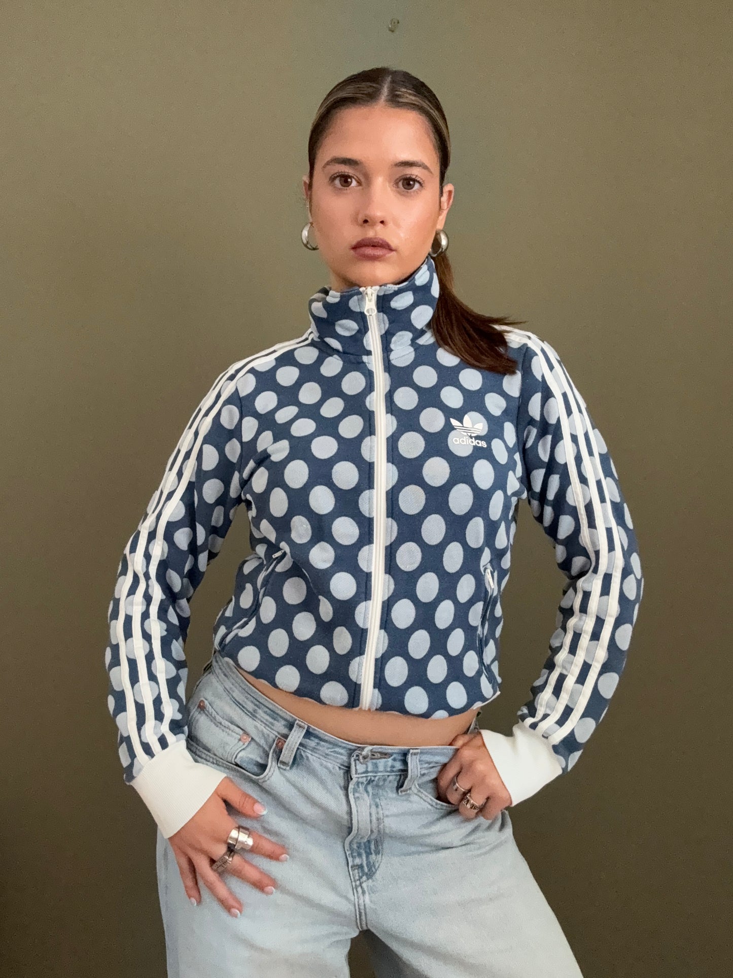 Blue Adidas Polka Dot Zip Jumper (S)