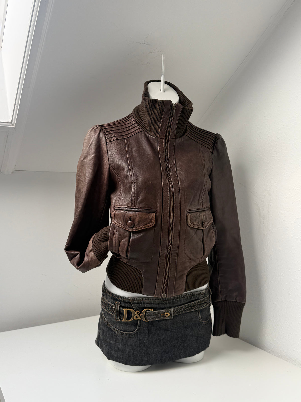 Vintage Brown Leather Bomber Jacket (UK12)