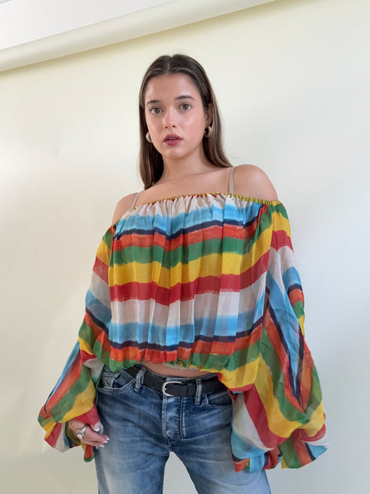Dolce & Gabbana Silk Multicolour Batwing Top (S)