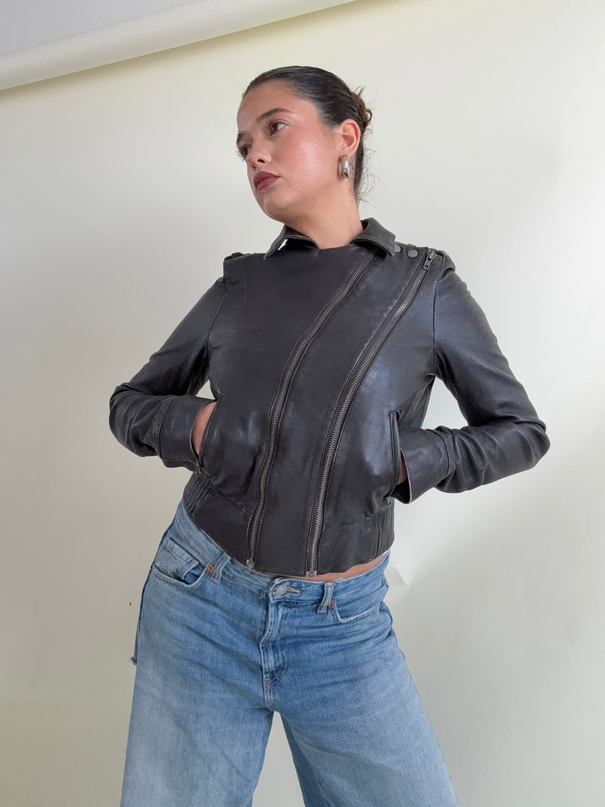 Allsaints Leather Fitted Jacket (UK10)