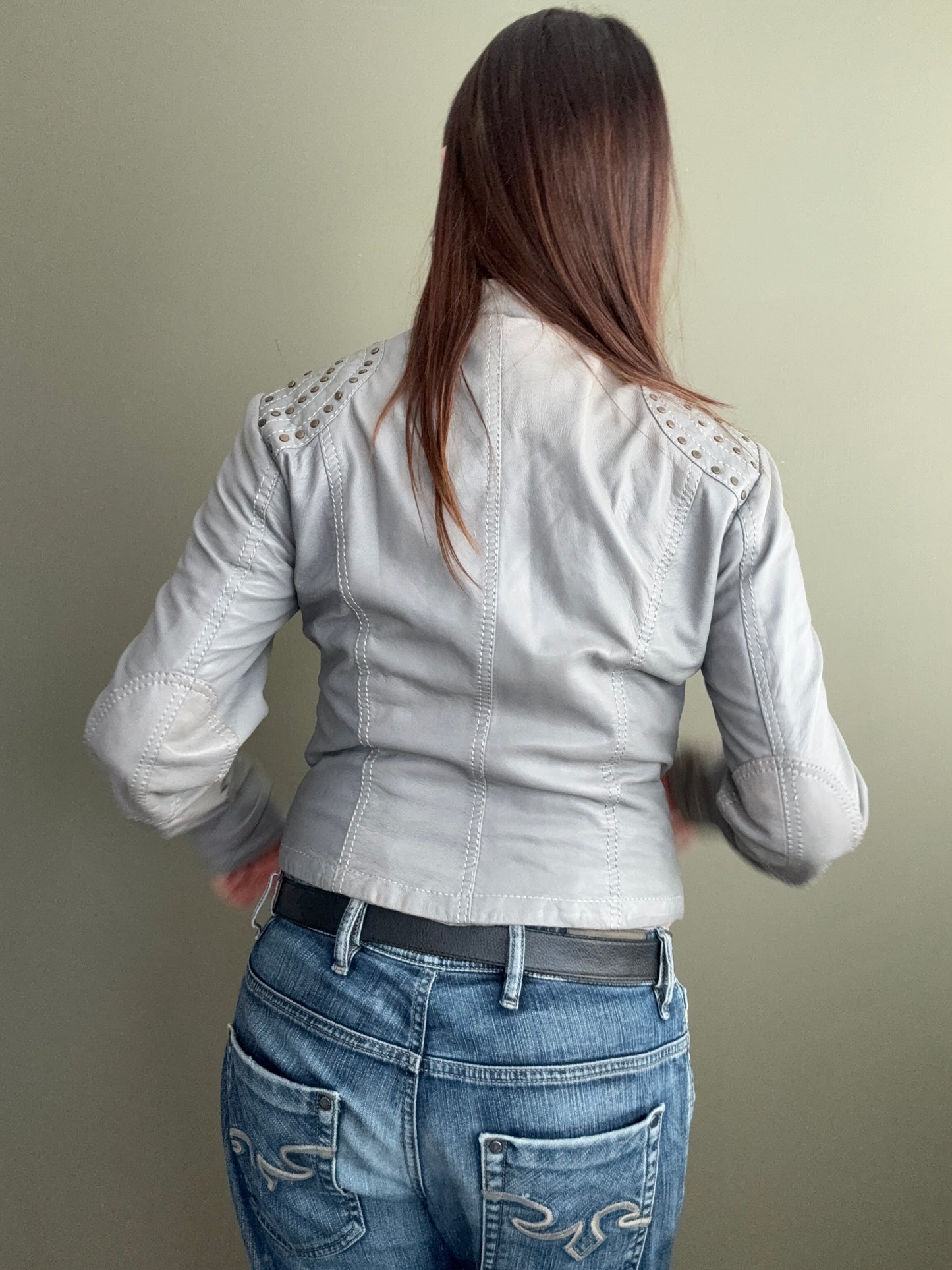 Grey Studded Leather Jacket (S)