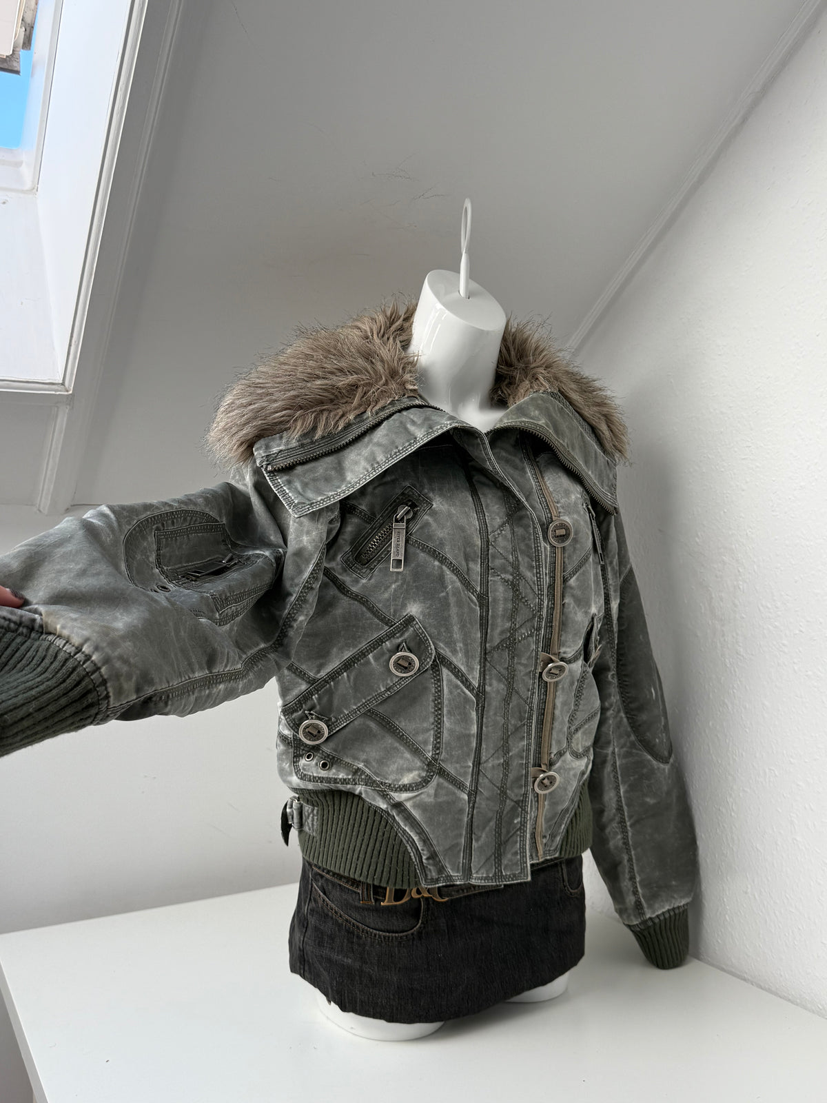 Khaki Y2K Bomber Jacket (UK14)