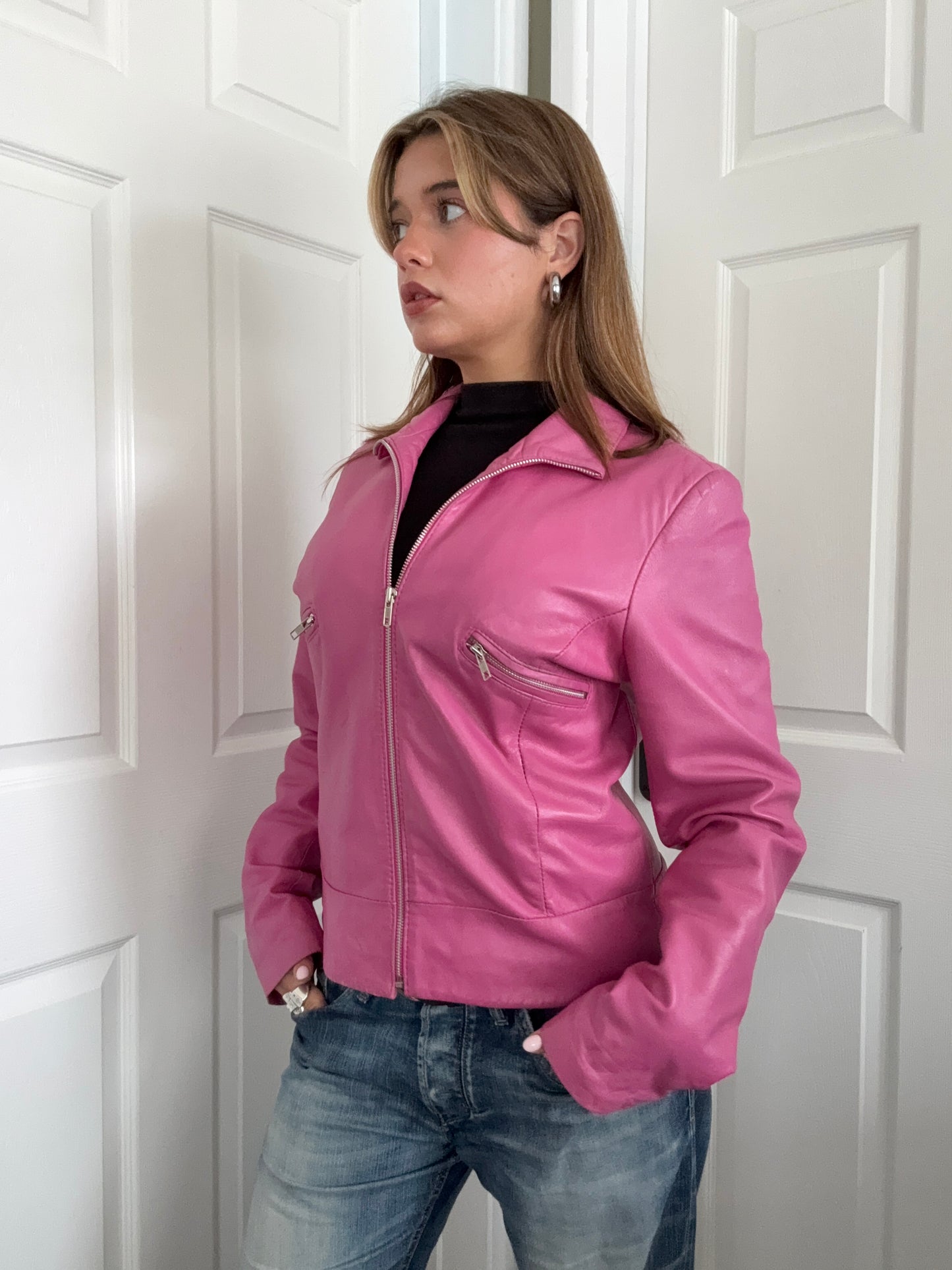 Pink Leather Jacket (L)