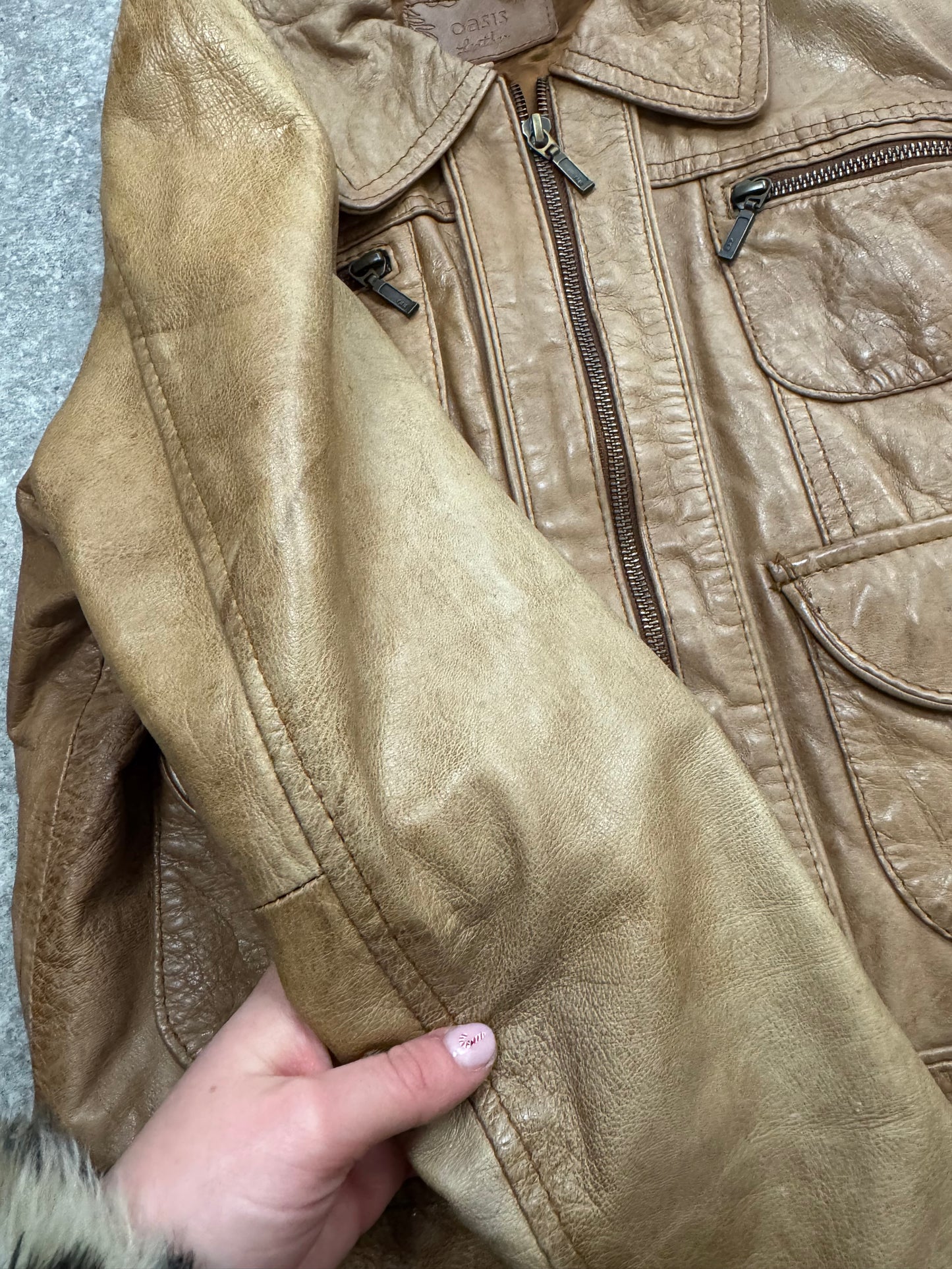 Tan Fitted Leather Jacket (UK10)