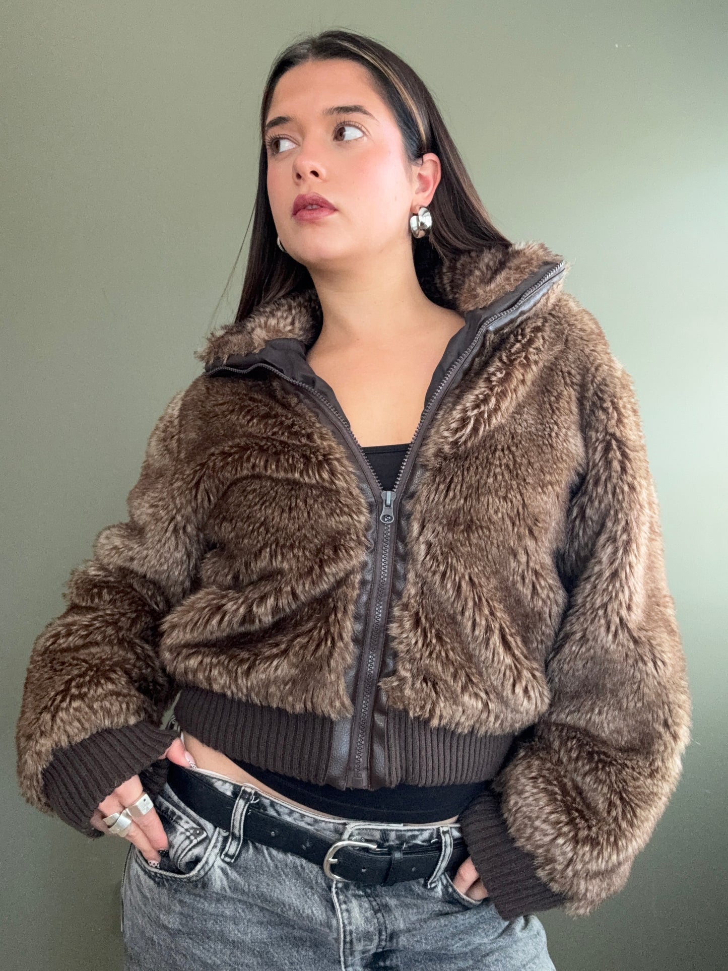 Faux Fur Bomber Jacket (M)