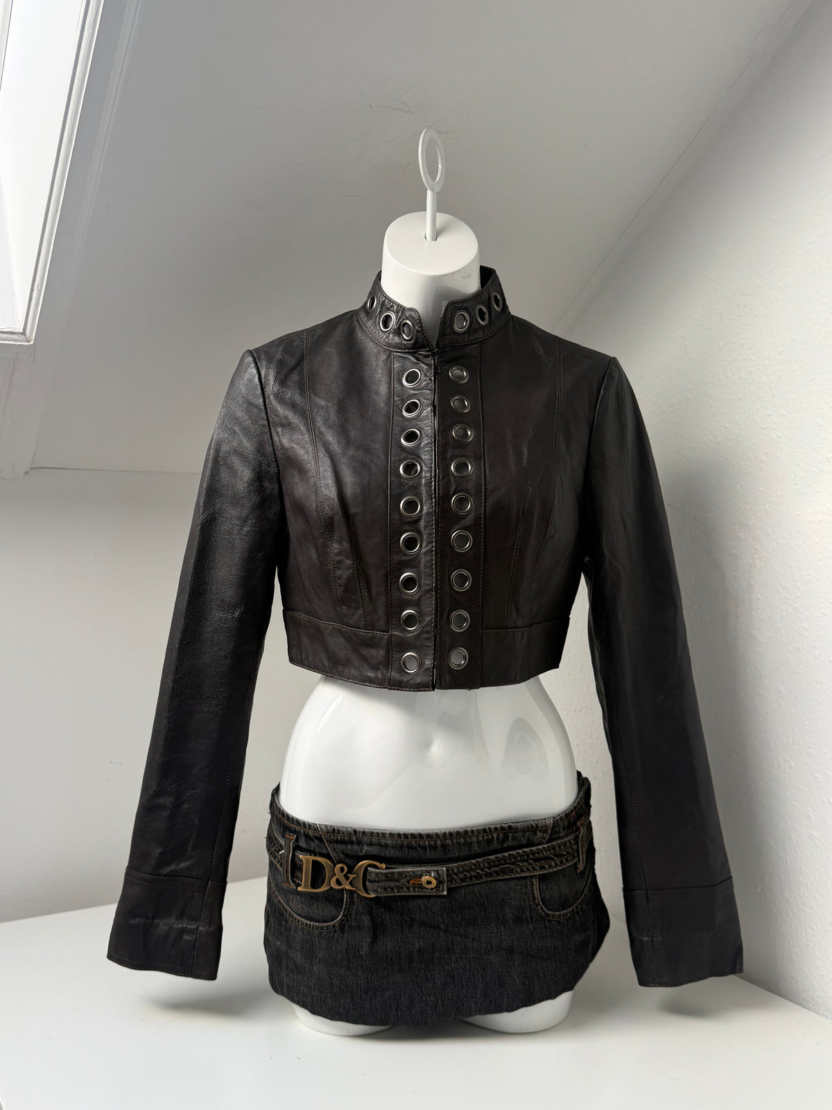 Vintage Leather Cropped Jacket (UK14)