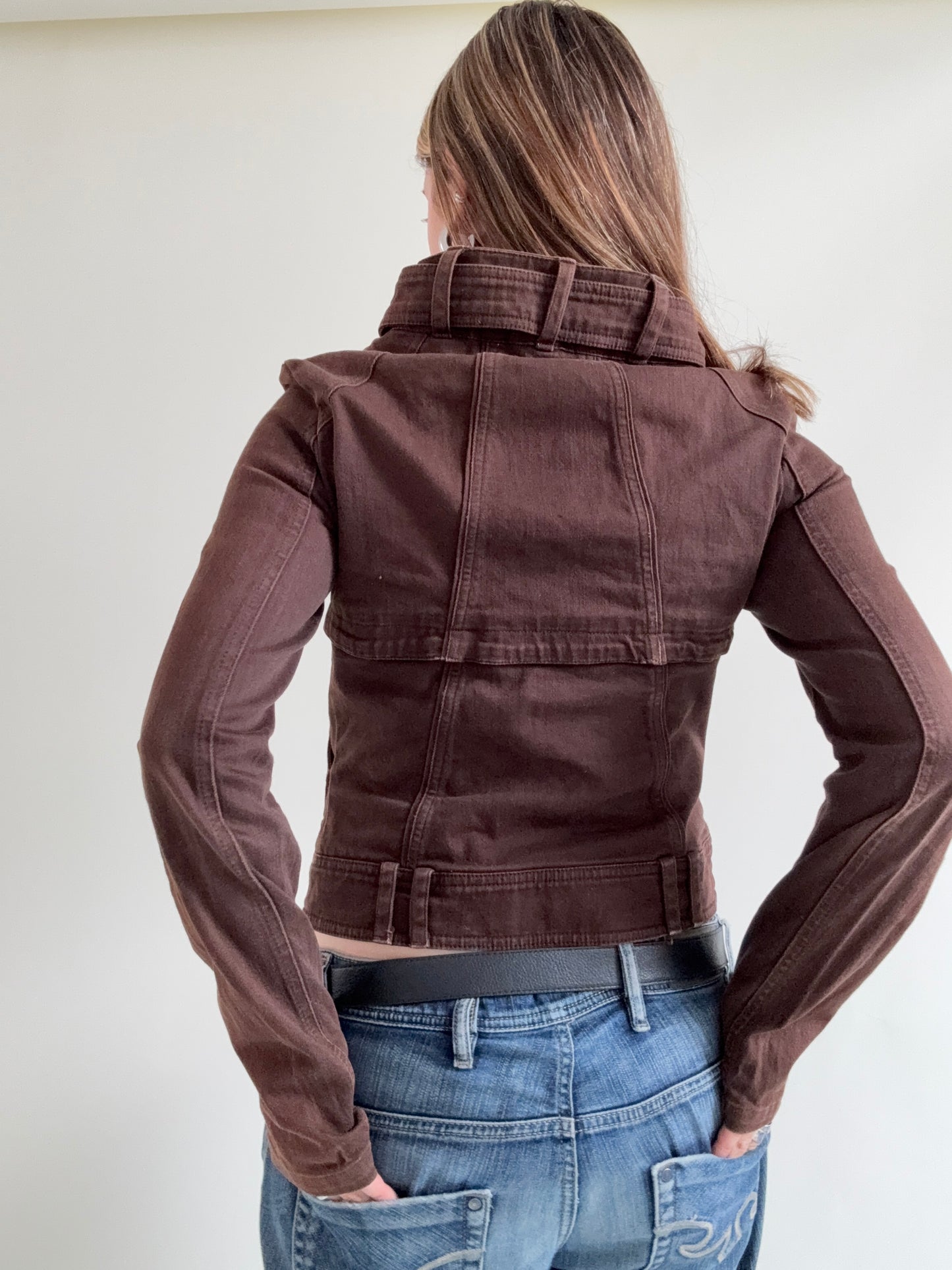 Brown Fitted Biker Jacket (M)
