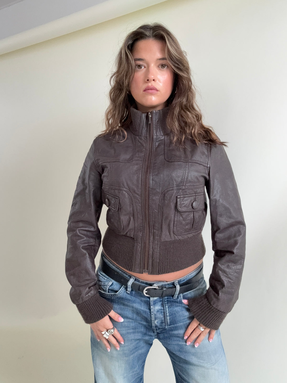 Jane Norman Leather Bomber Jacket (UK12)