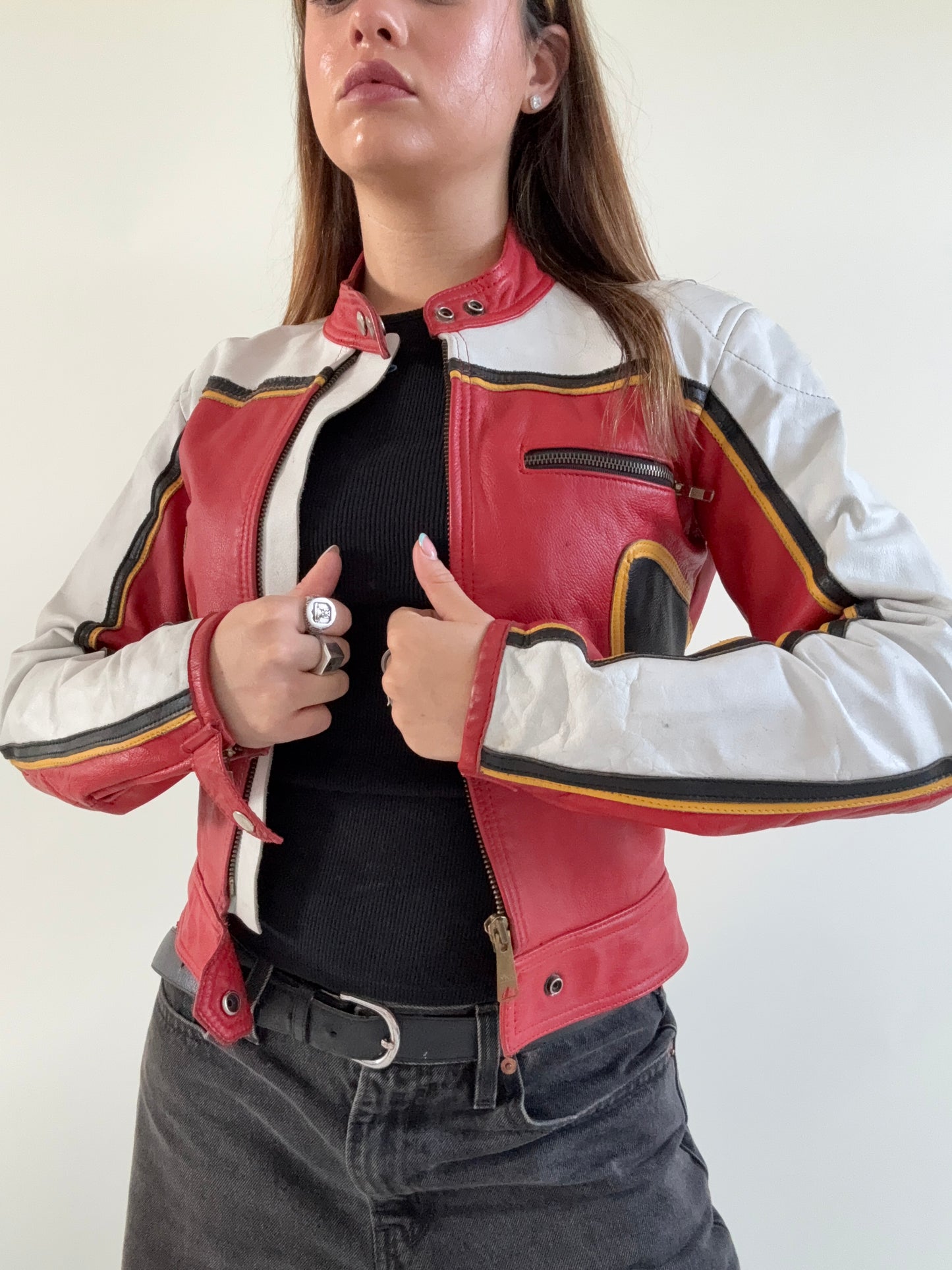 Vintage Leather Biker Jacket (XS)