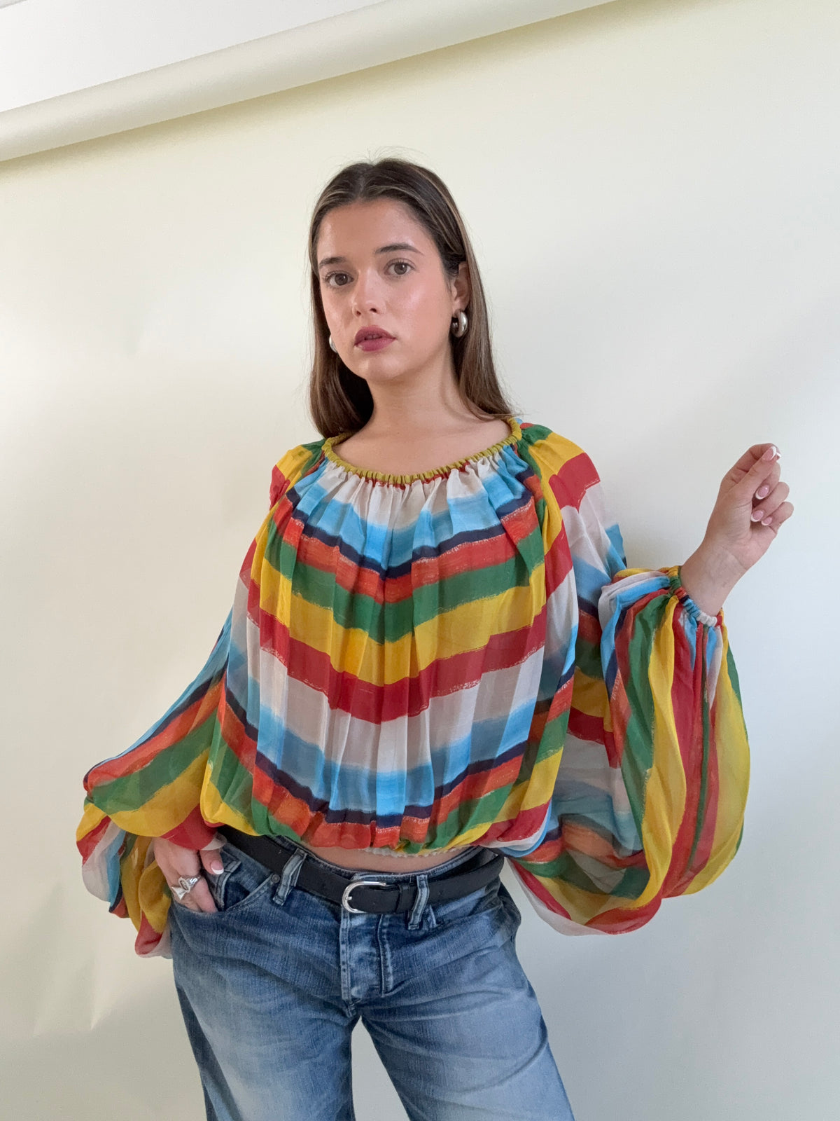 Dolce & Gabbana Silk Multicolour Batwing Top (S)