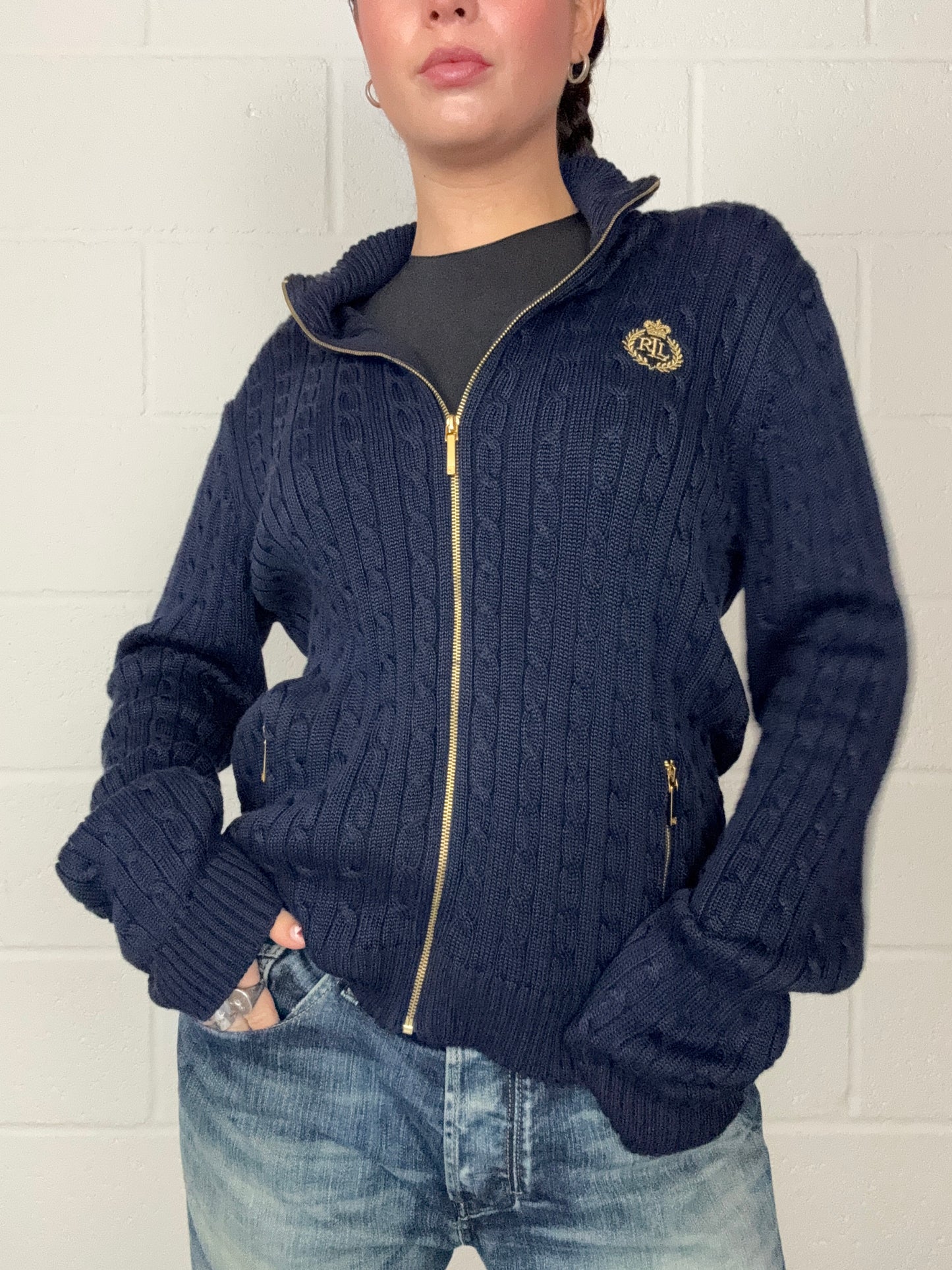 Ralph Lauren Cable Knit Zip Jumper (L)