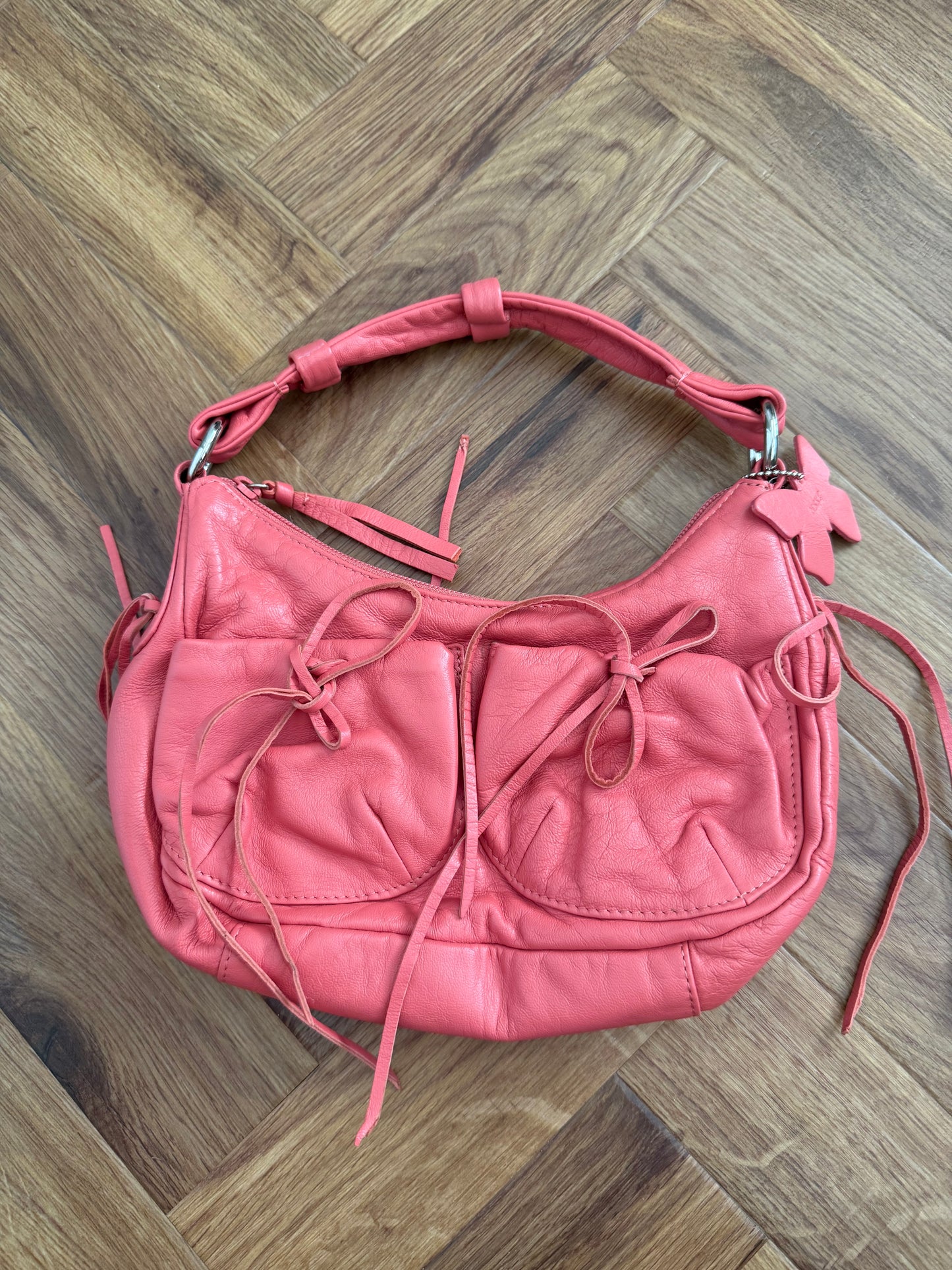 Coral Leather Shoulder Bag