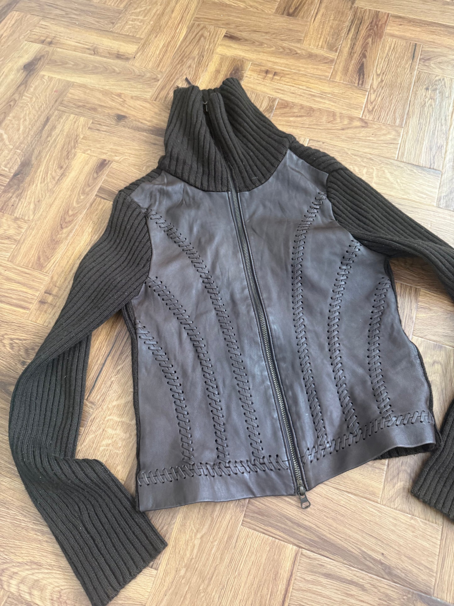 Knit Leather Double Zip Jumper (UK12)