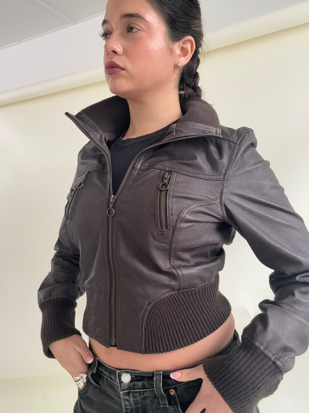 Jane Norman Leather Bomber Jacket (UK10)