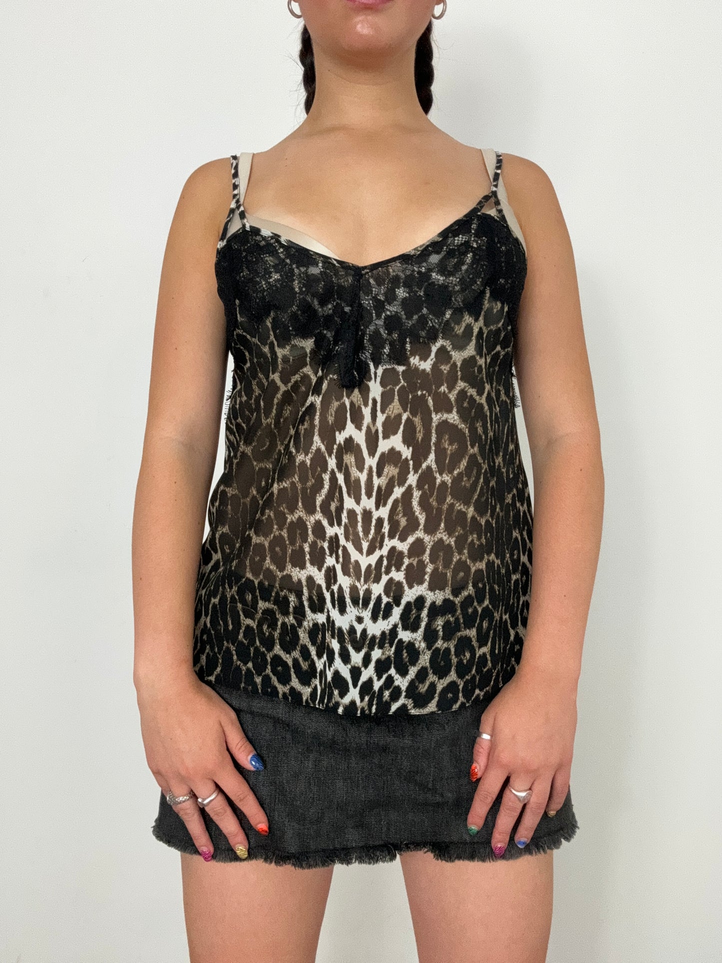 Lipsy Leopard Print Mesh Cami