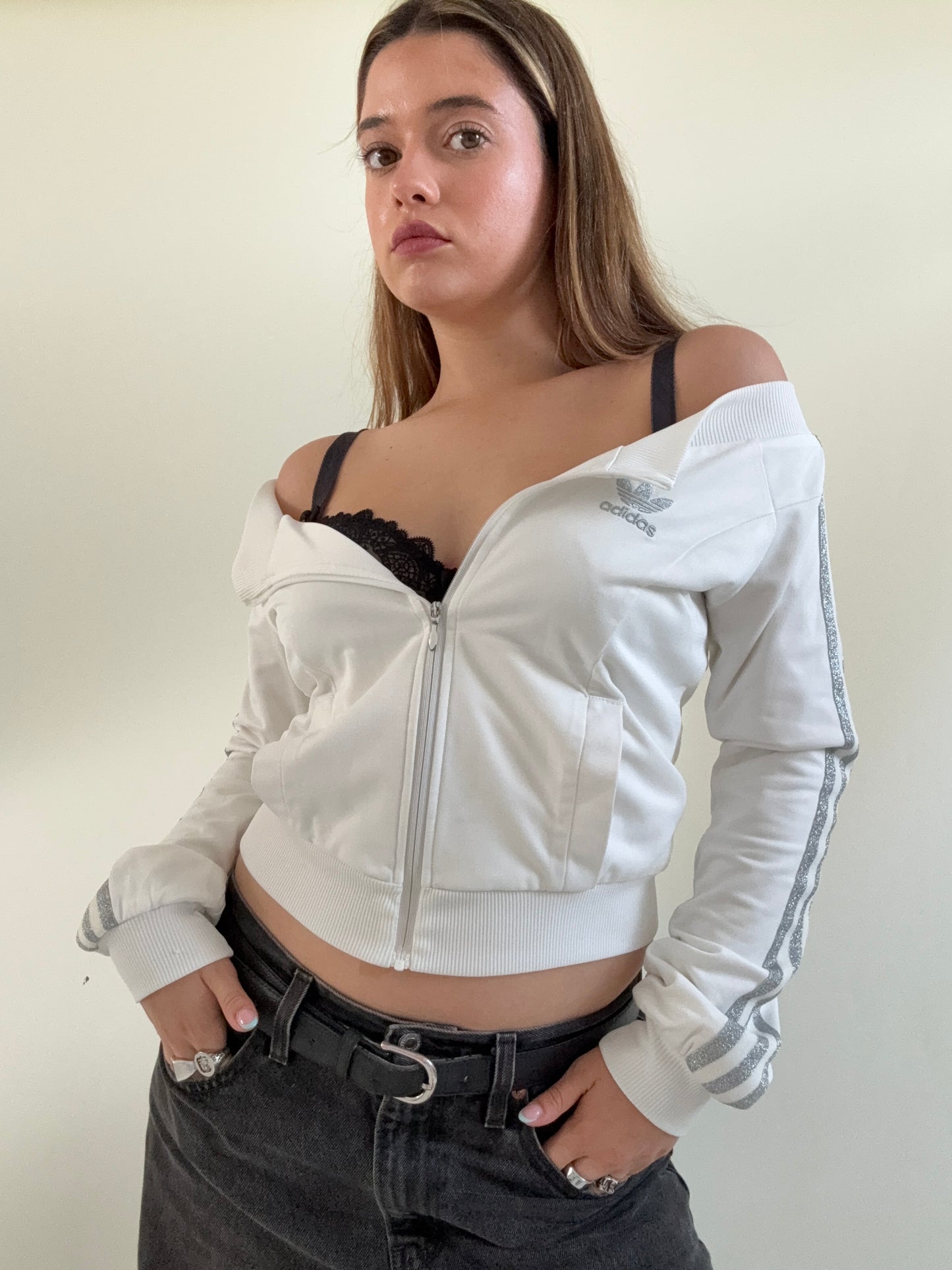 Adidas Off The Shoulder Tracksuit Top (S)