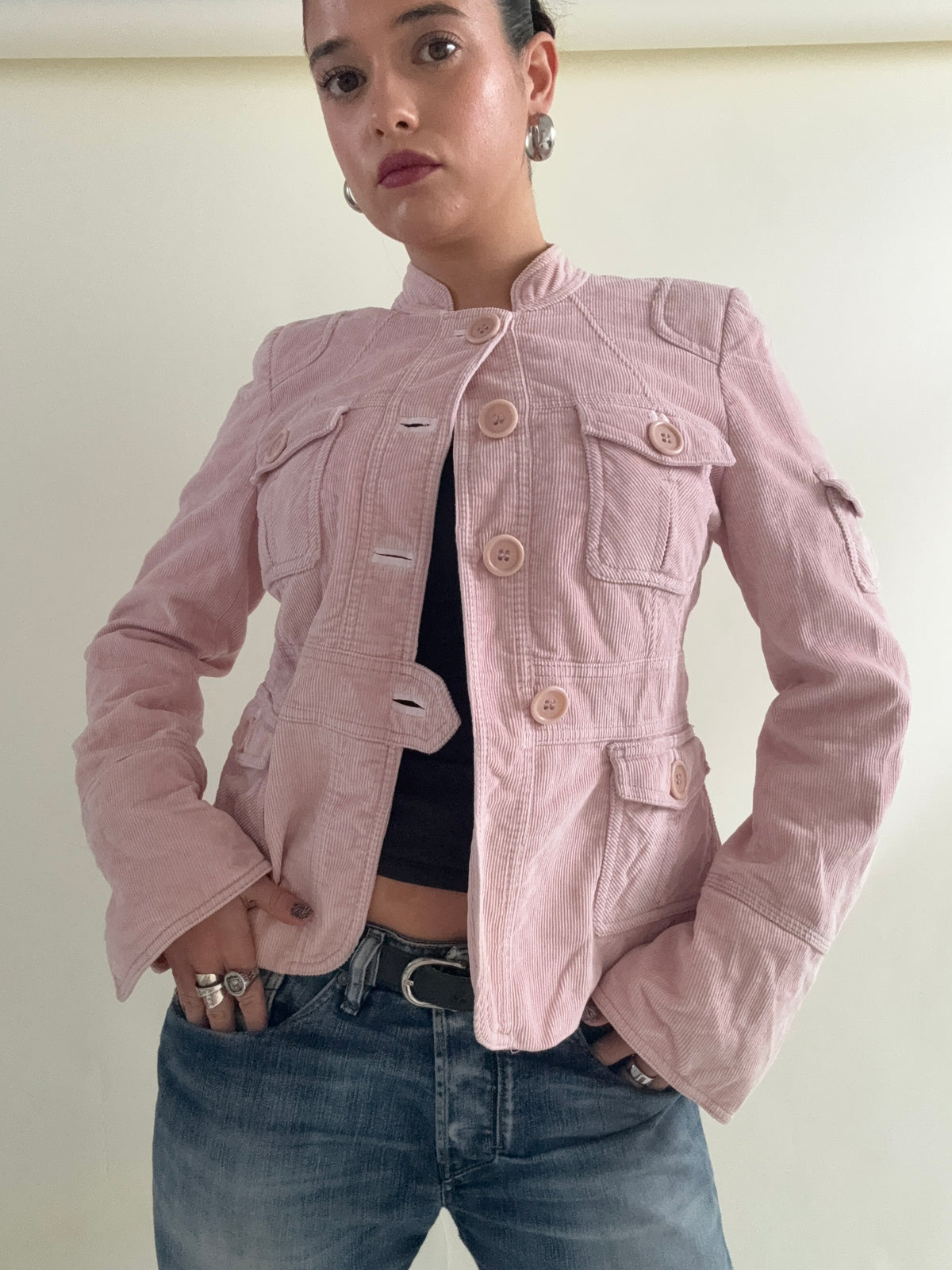 Baby Pink Corduroy Karen Millen Military Jacket (UK12)
