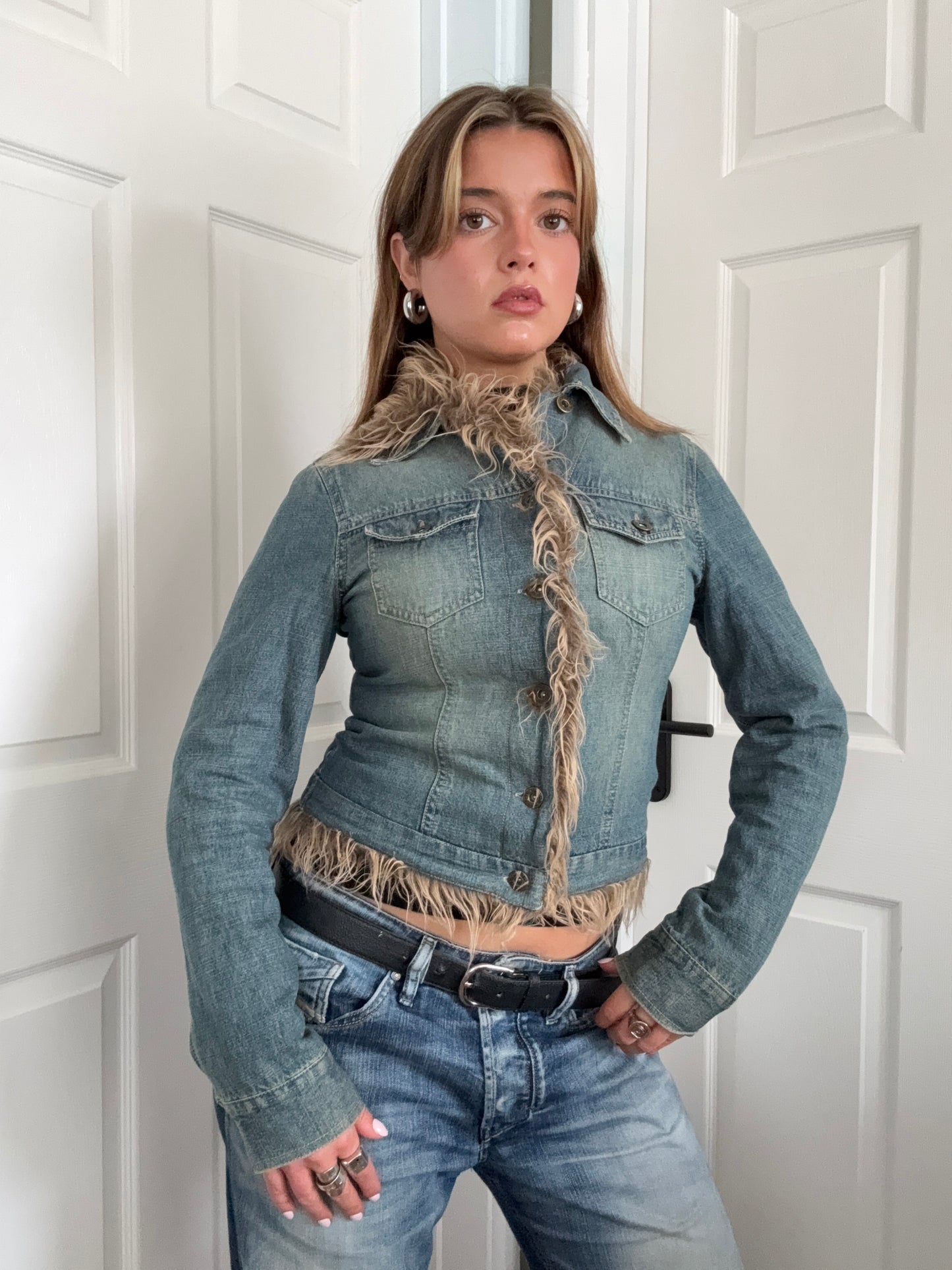 Denim Faux Fur Jacket (UK8)
