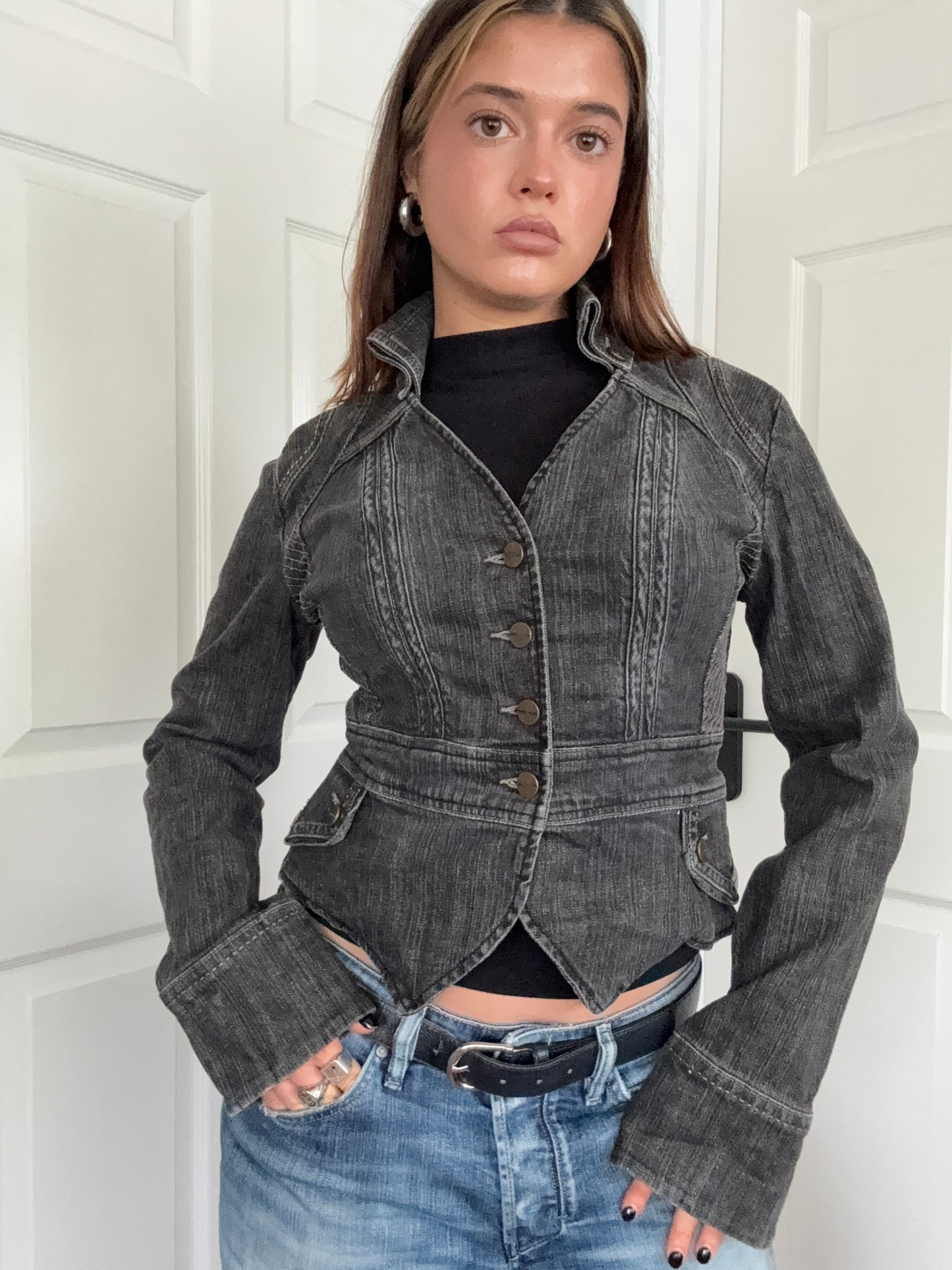 Karen Millen Fitted Denim Military Jacket (UK10)