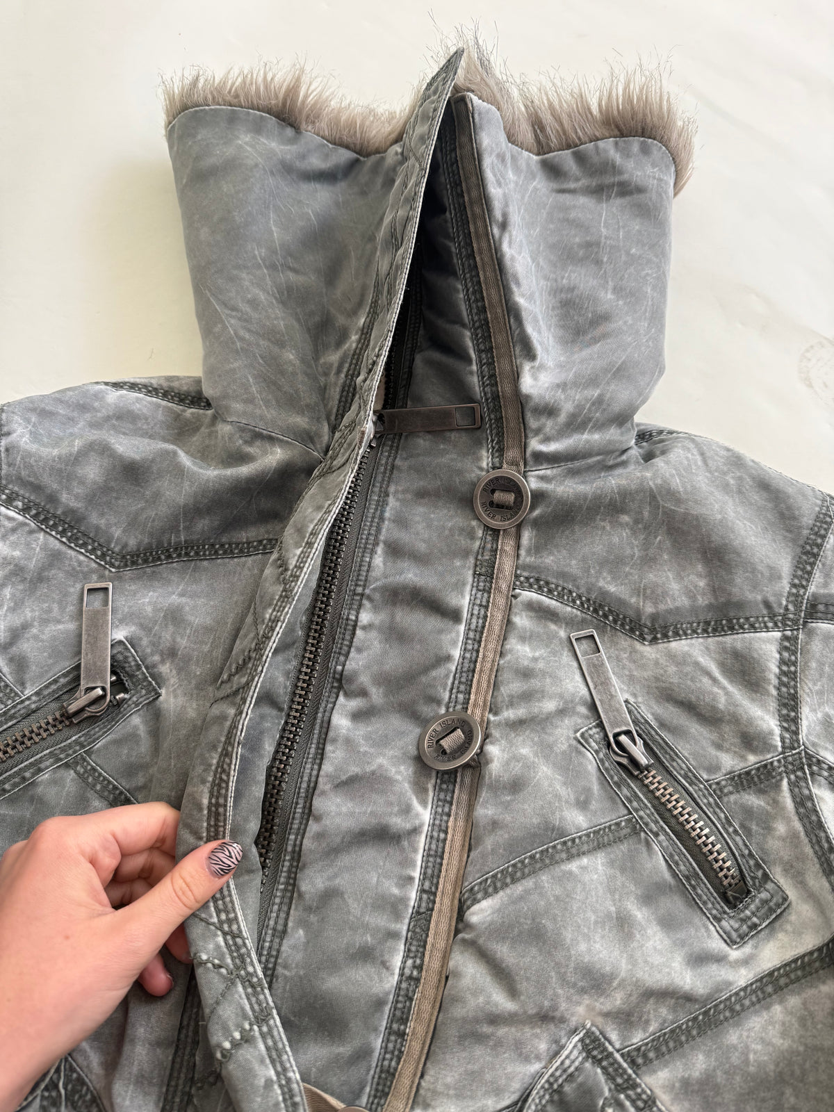 Khaki Y2K Bomber Jacket (UK14)