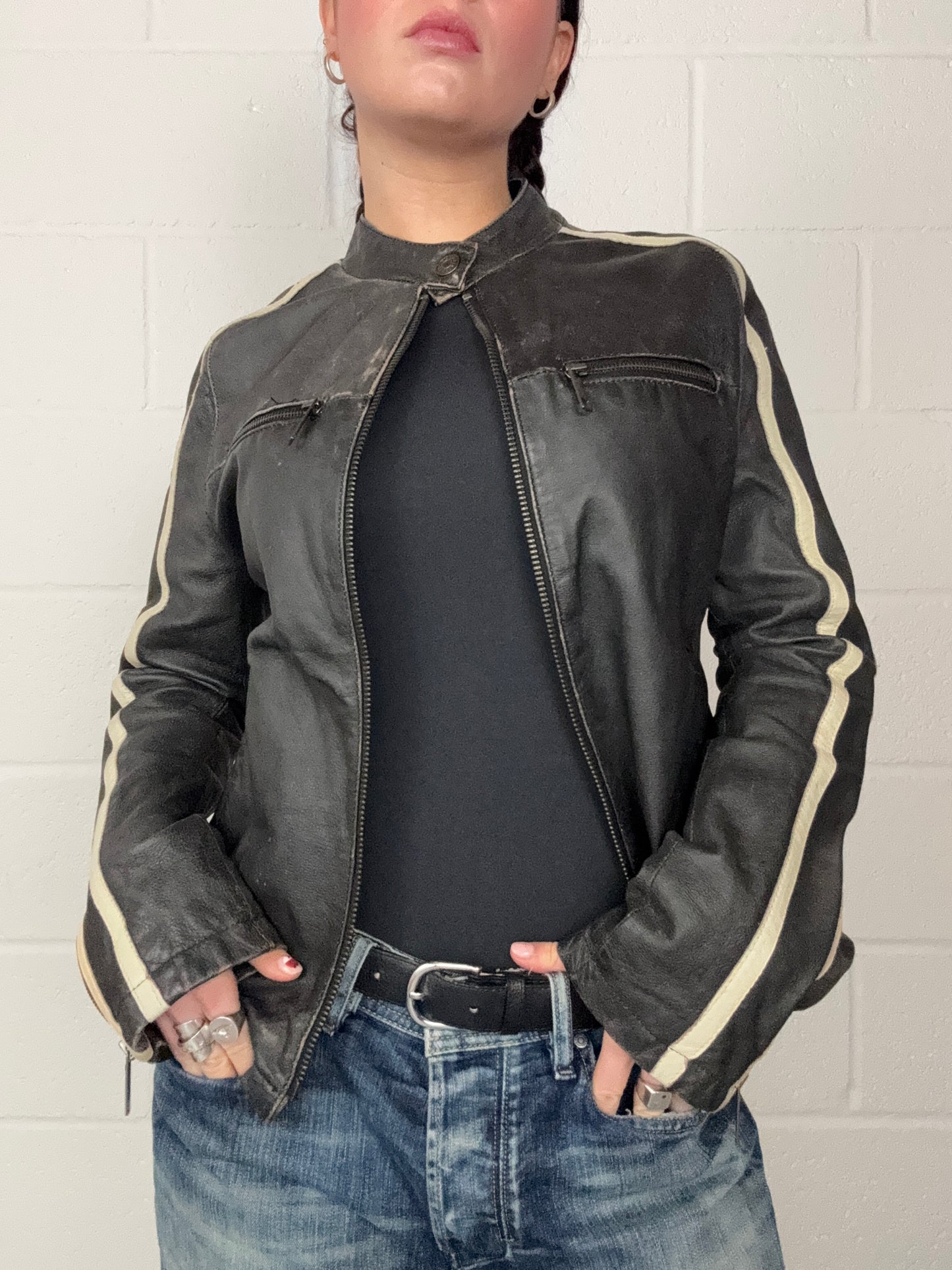 Vintage Leather Biker Jacket (M)