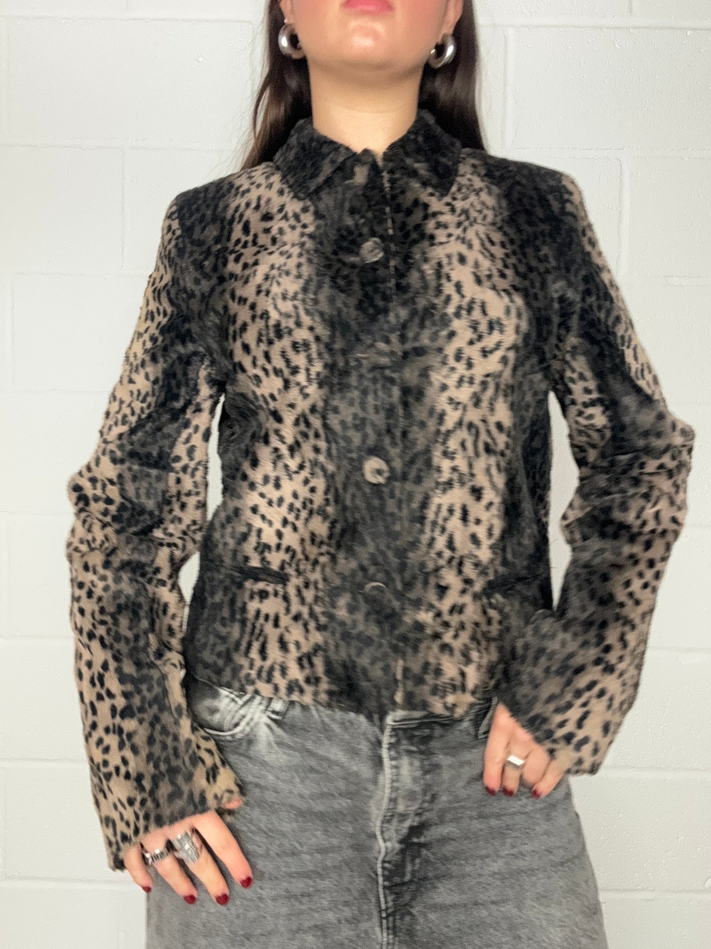 French Connection Leopard Furry Jacket (M)