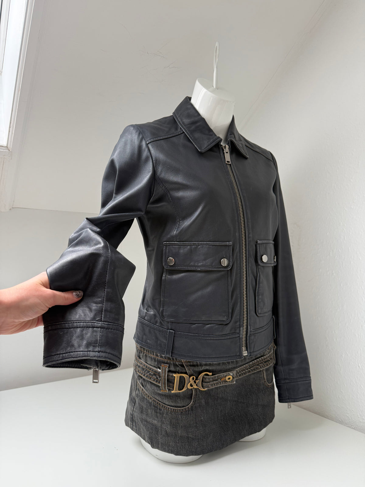 Leather Fitted Jacket (UK10)