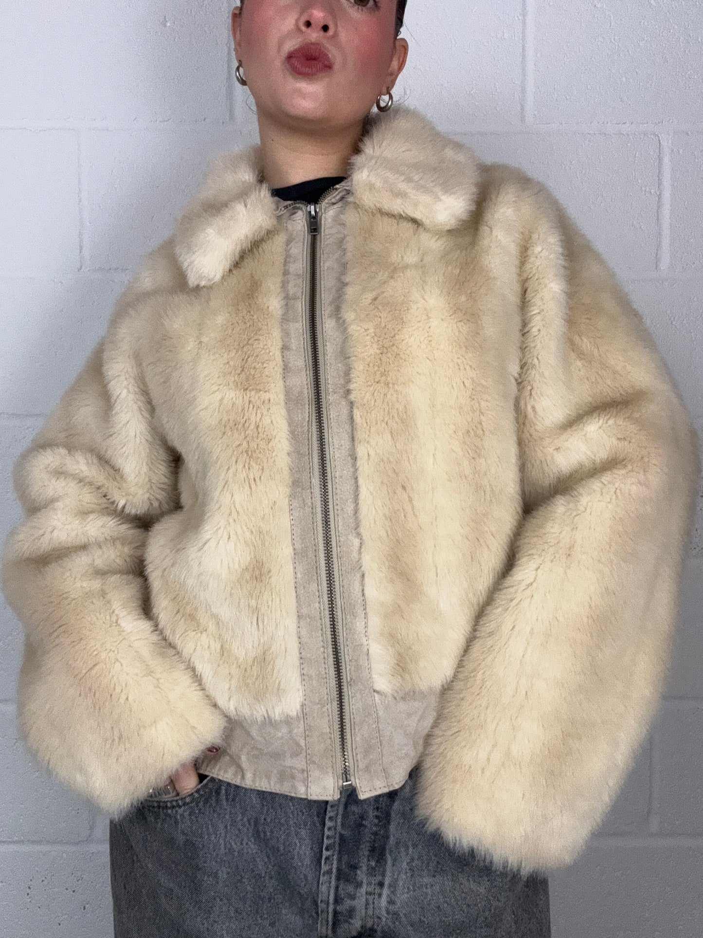 Faux Fur Cream Jacket (UK18)