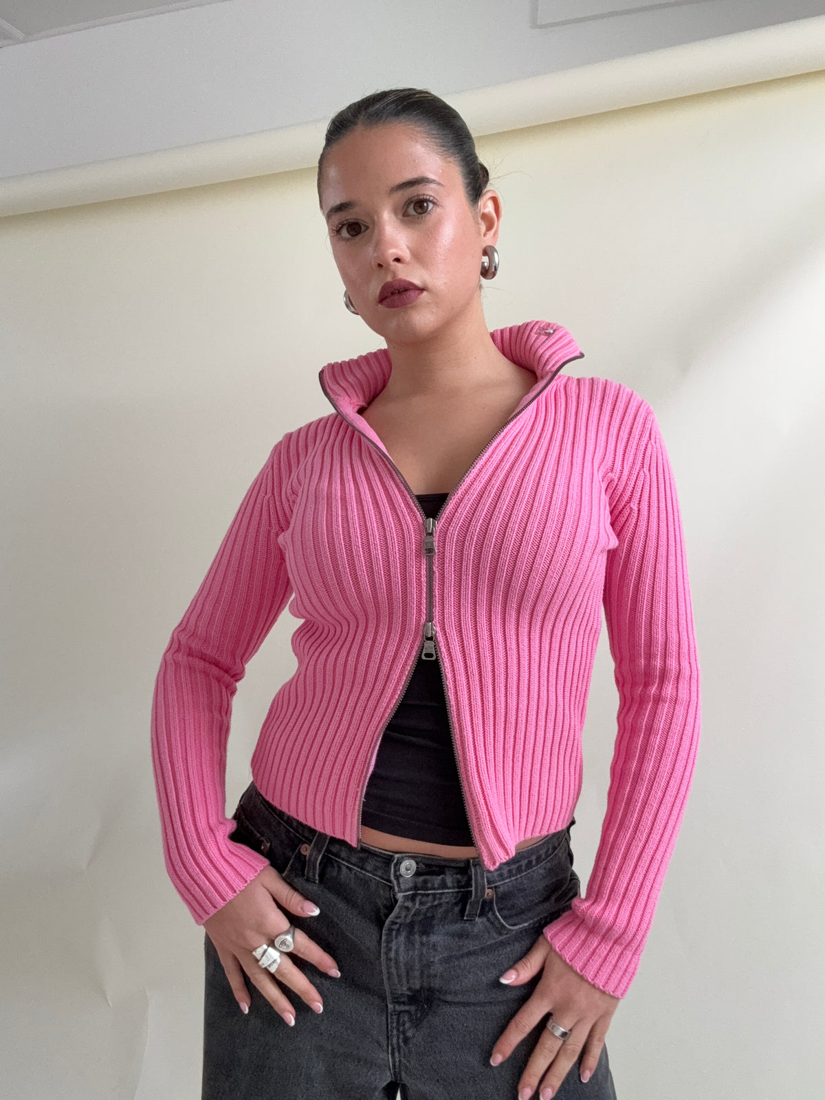 Ralph Lauren Pink Knit Double Zip Jumper (XS)
