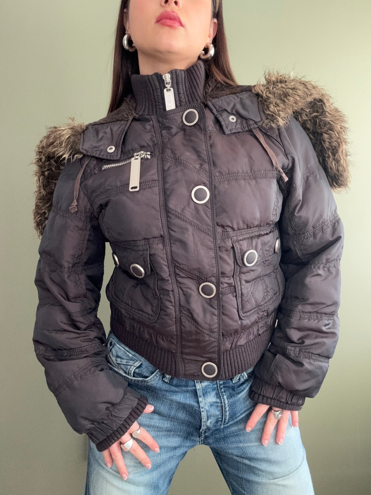 Y2K Brown Puffer Jacket (UK14)