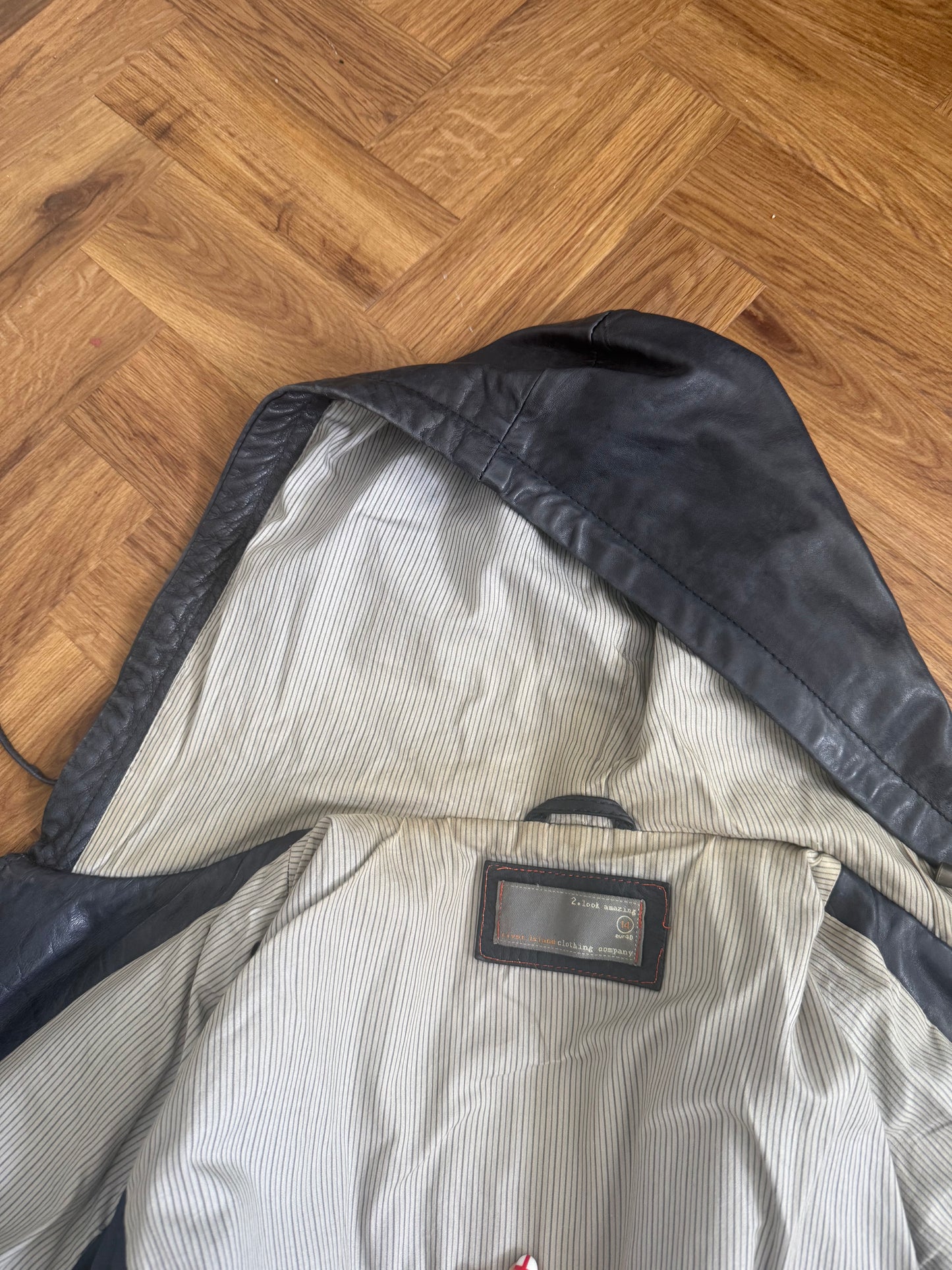 Leather Hooded Bomber Jacket (UK14)