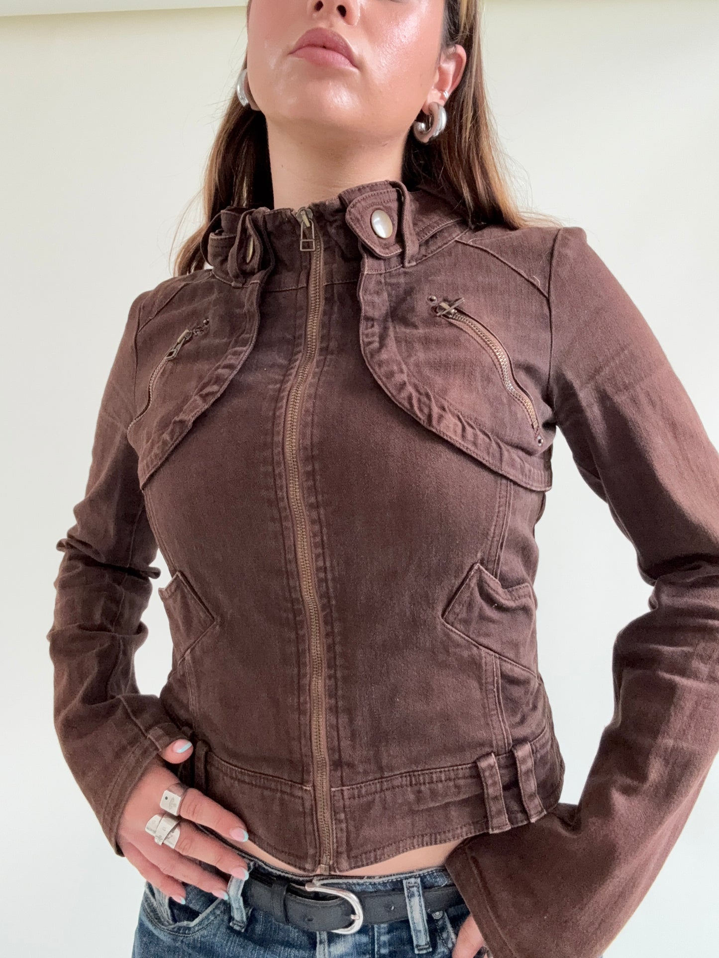 Brown Fitted Biker Jacket (M)